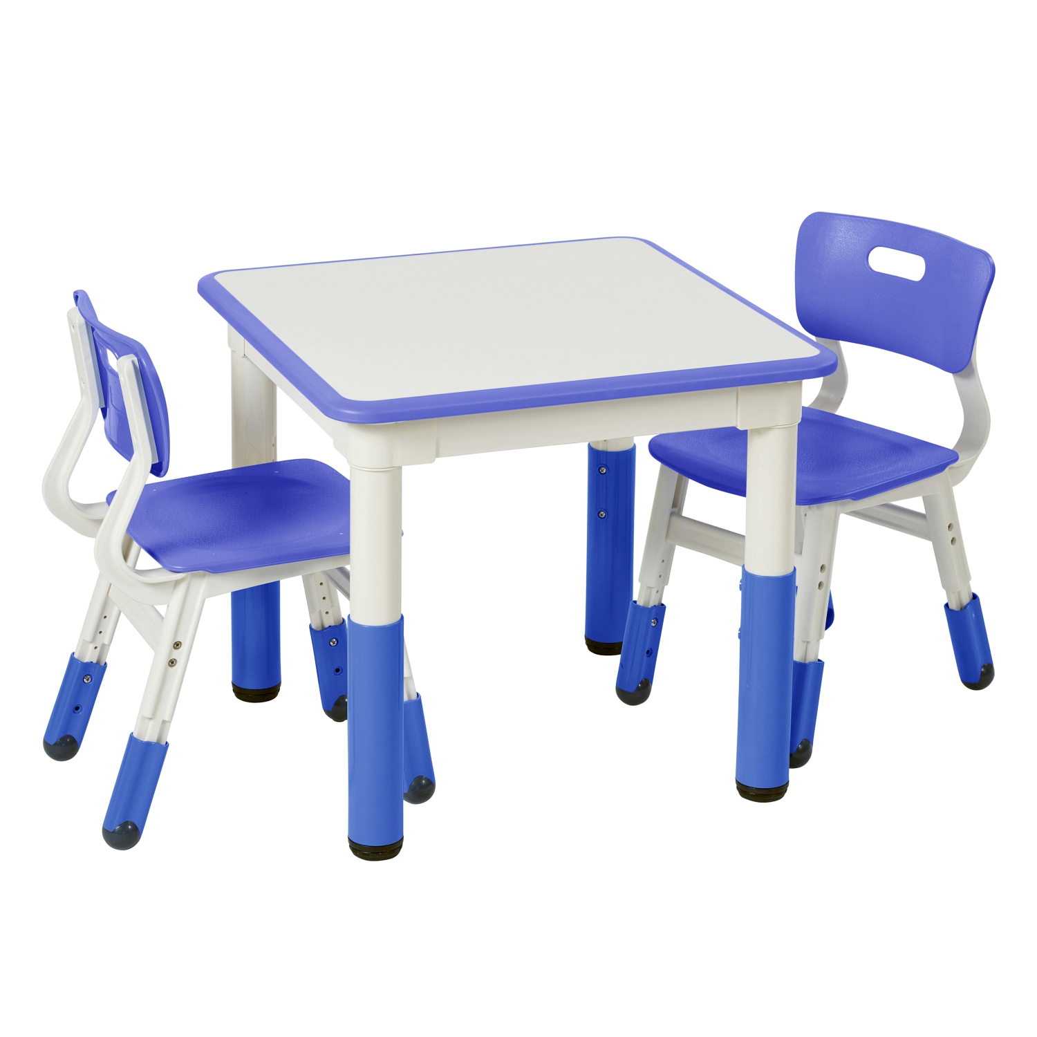 Table d’activités à effacement sec carrée et 2 chaises en plastique à hauteur réglable, 3 pièces