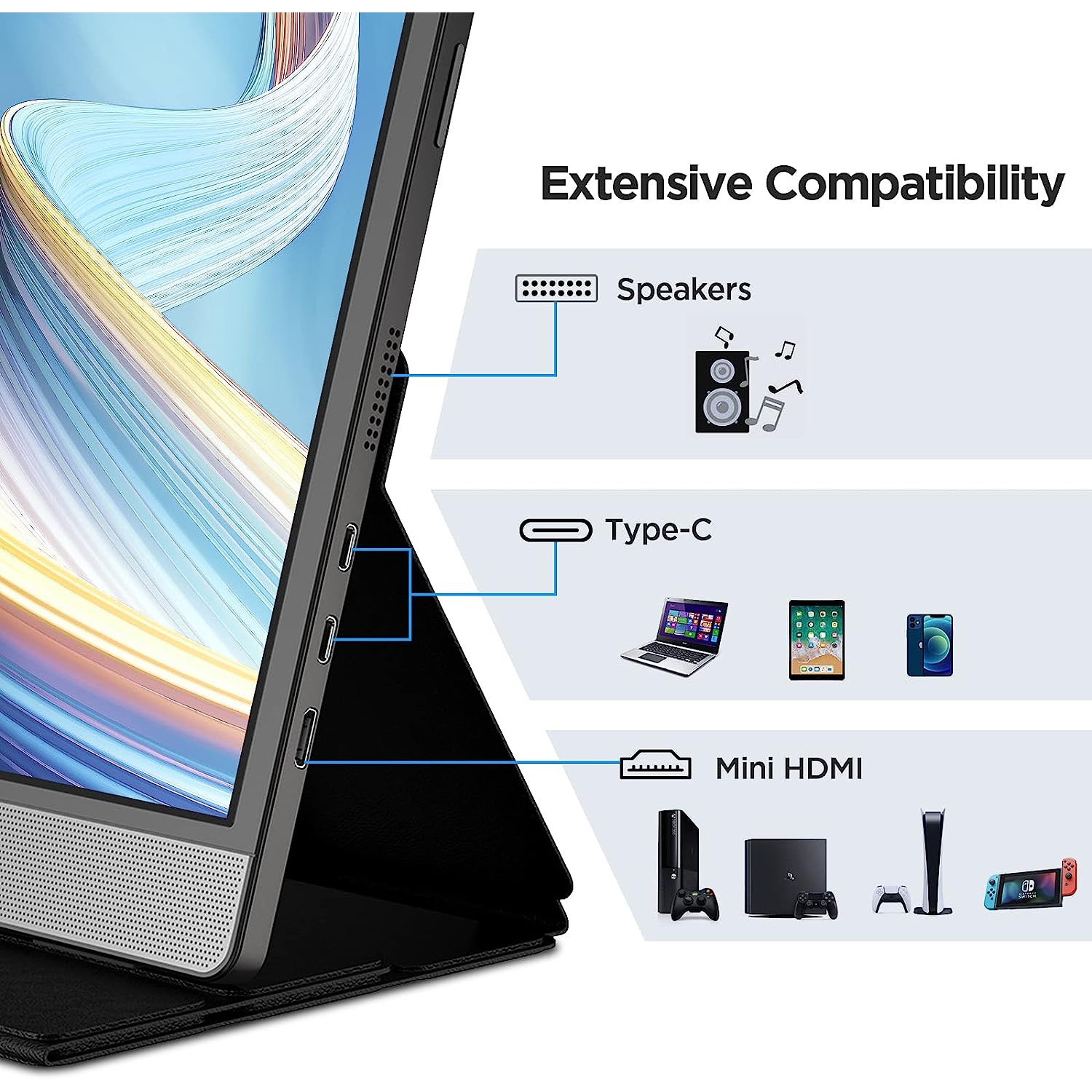 Open Box - KOORUI 15.6 Inch 1080P FHD Portable Monitor with USB-C HDMI w/Protective Cover & Dual Speakers