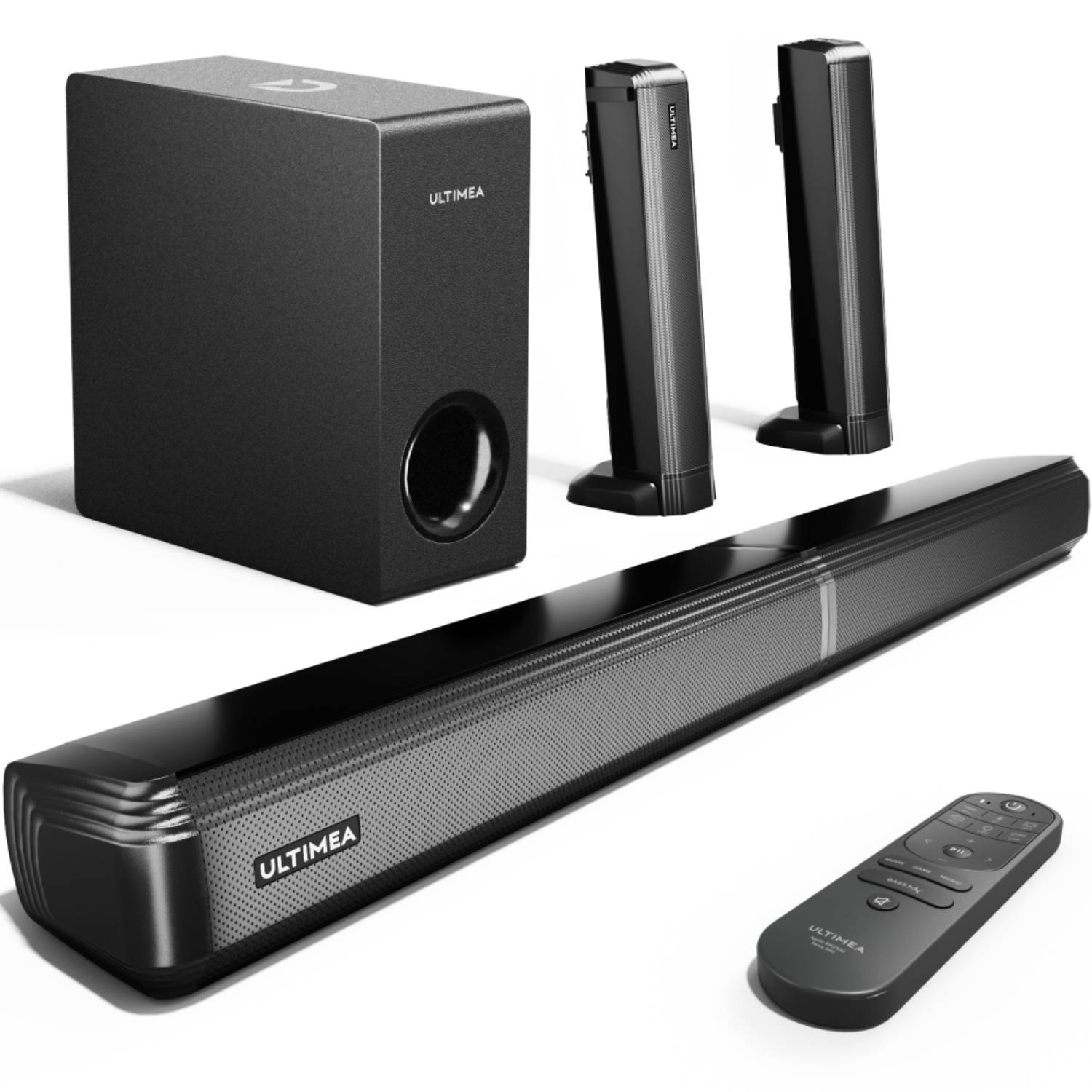 ULTIMEA Apollo S50 4.1 Channel Sound Bar with Subwoofer,, 2-in-1 Detachable, Bass Adjustable, 3 EQ Modes, Peak Power 200W