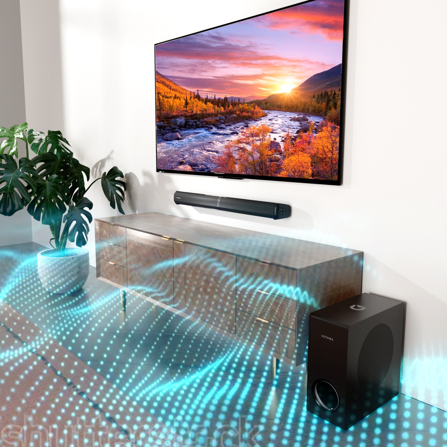 ULTIMEA Apollo S50 4.1 Channel Sound Bar with Subwoofer,, 2-in-1 Detachable, Bass Adjustable, 3 EQ Modes, Peak Power 200W