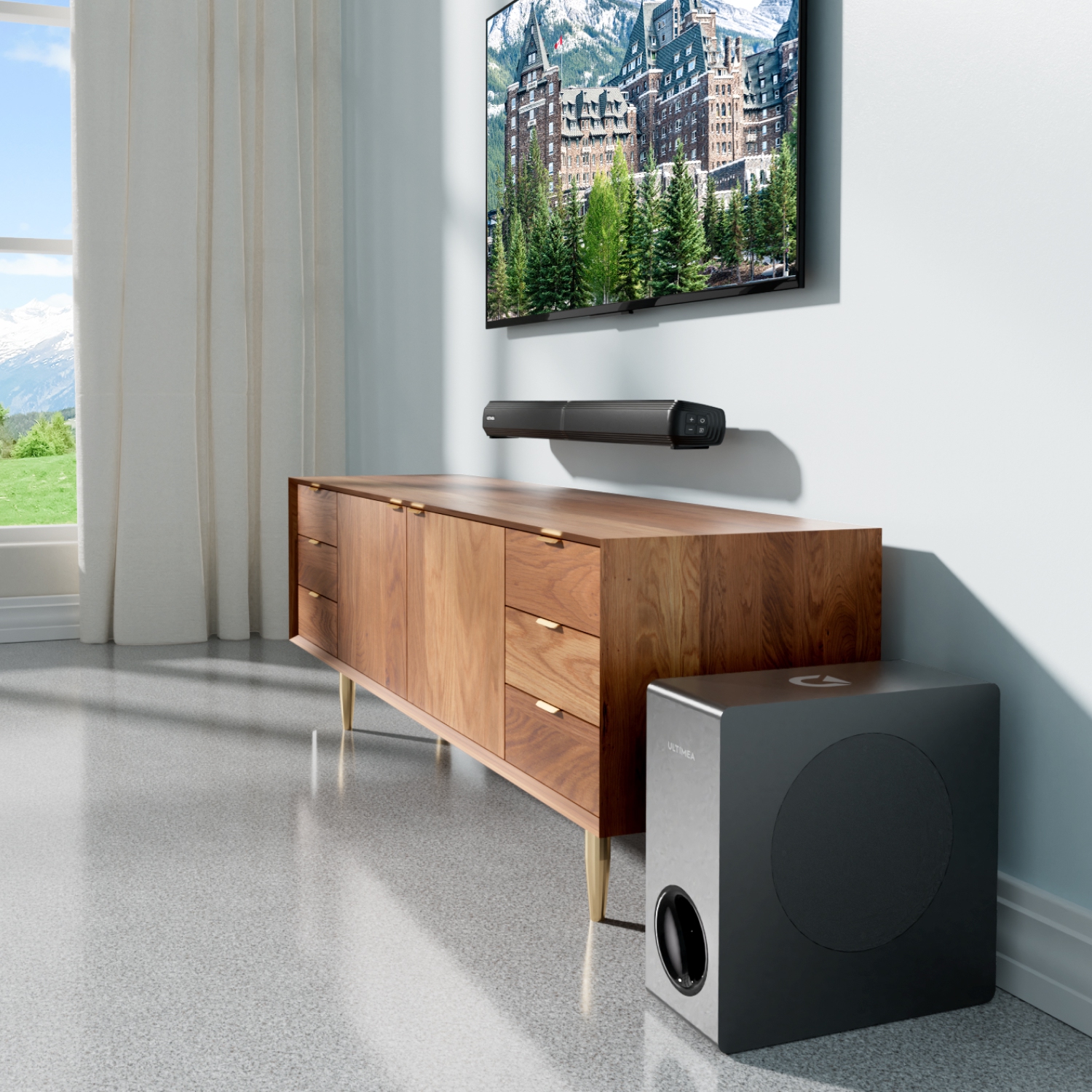 ULTIMEA Apollo S50 4.1 Channel Sound Bar with Subwoofer,, 2-in-1 Detachable, Bass Adjustable, 3 EQ Modes, Peak Power 200W