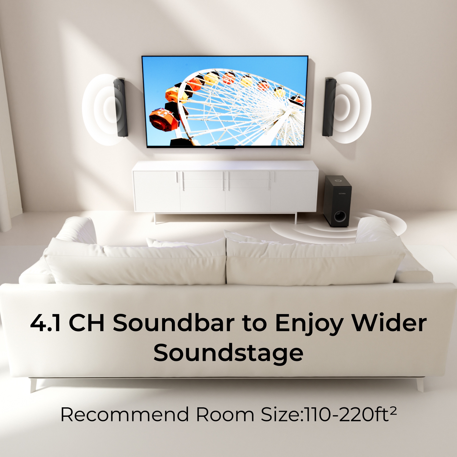 ULTIMEA Apollo S50 4.1 Channel Sound Bar with Subwoofer,, 2-in-1 Detachable, Bass Adjustable, 3 EQ Modes, Peak Power 200W