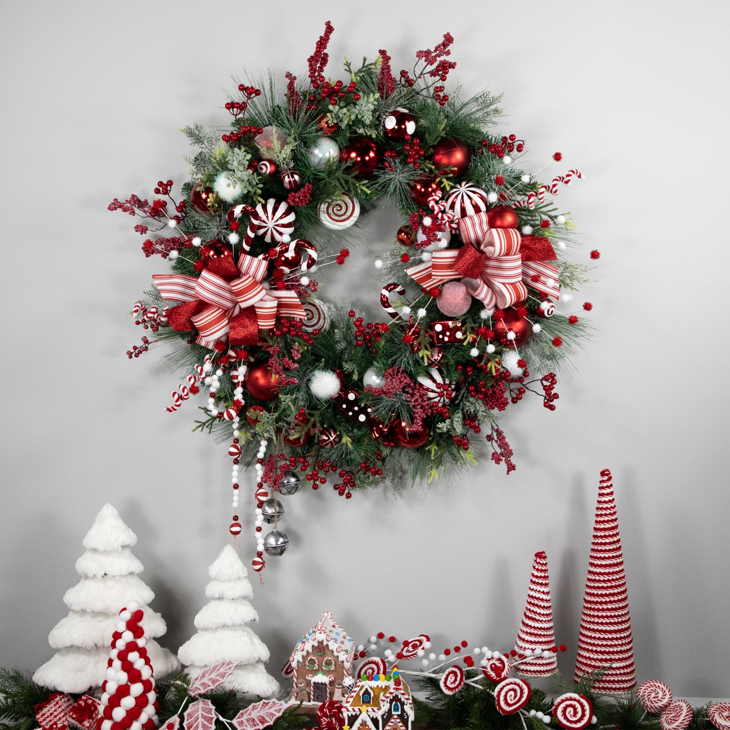 Peppermint Candy Artificial Pine Christmas Wreath - 42" - Unlit