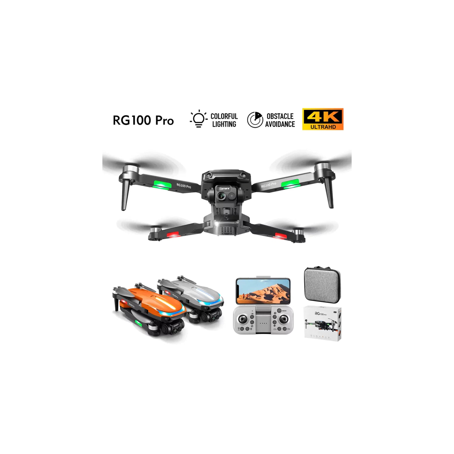 Skyflier RG100 Pro 4K Drone with 4K Camera Drones for adults Obstacle Avoidance WiFi FPV Gesture Control Mini Drones Toys Gifts for Beginners Auto