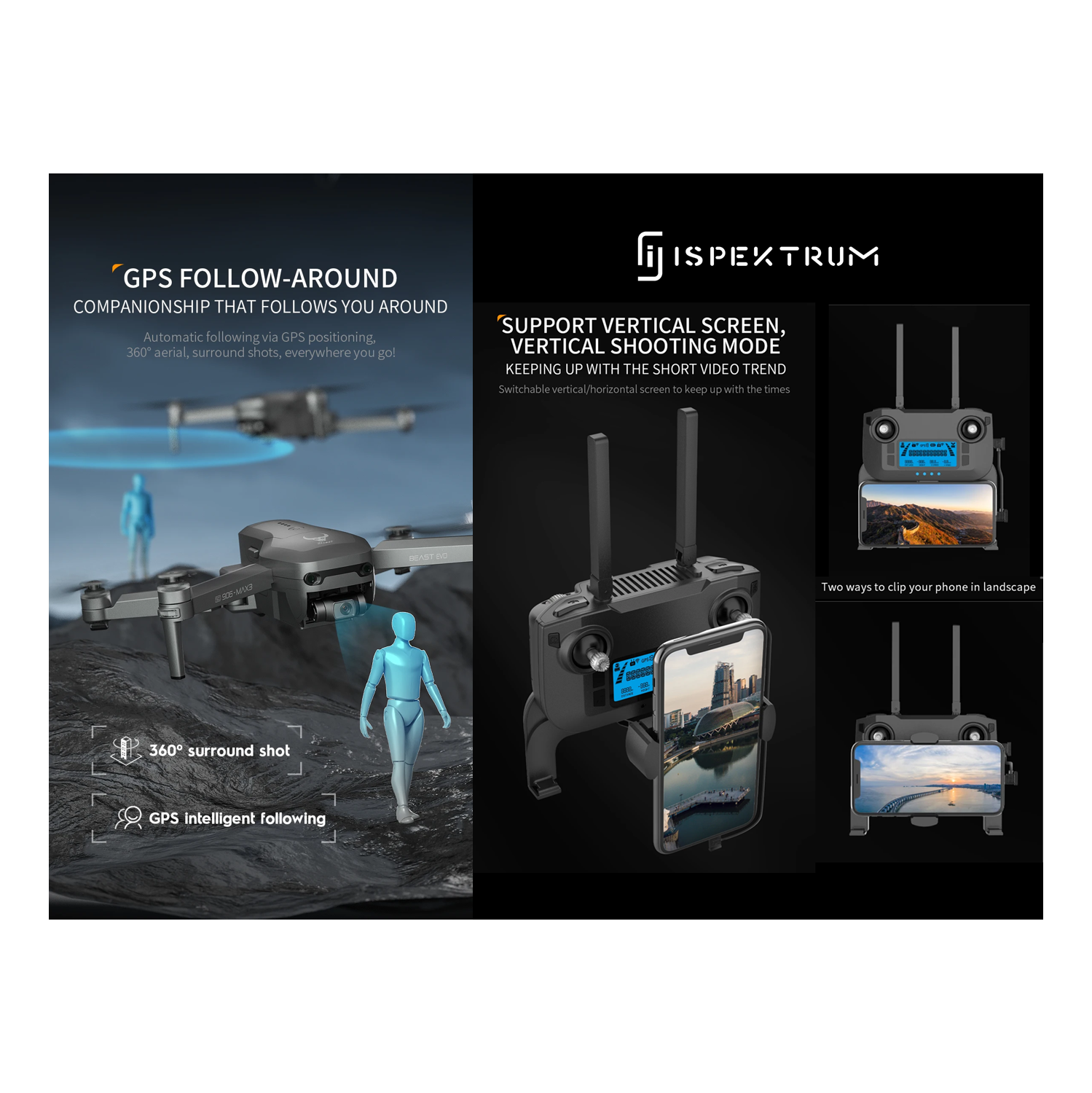 Drone Stealth ISG906 Max avec caméra 4K plans verticaux cardan 3 axes drones pour adultes évitement des obstacles avec contrôle gestuel Mini drones