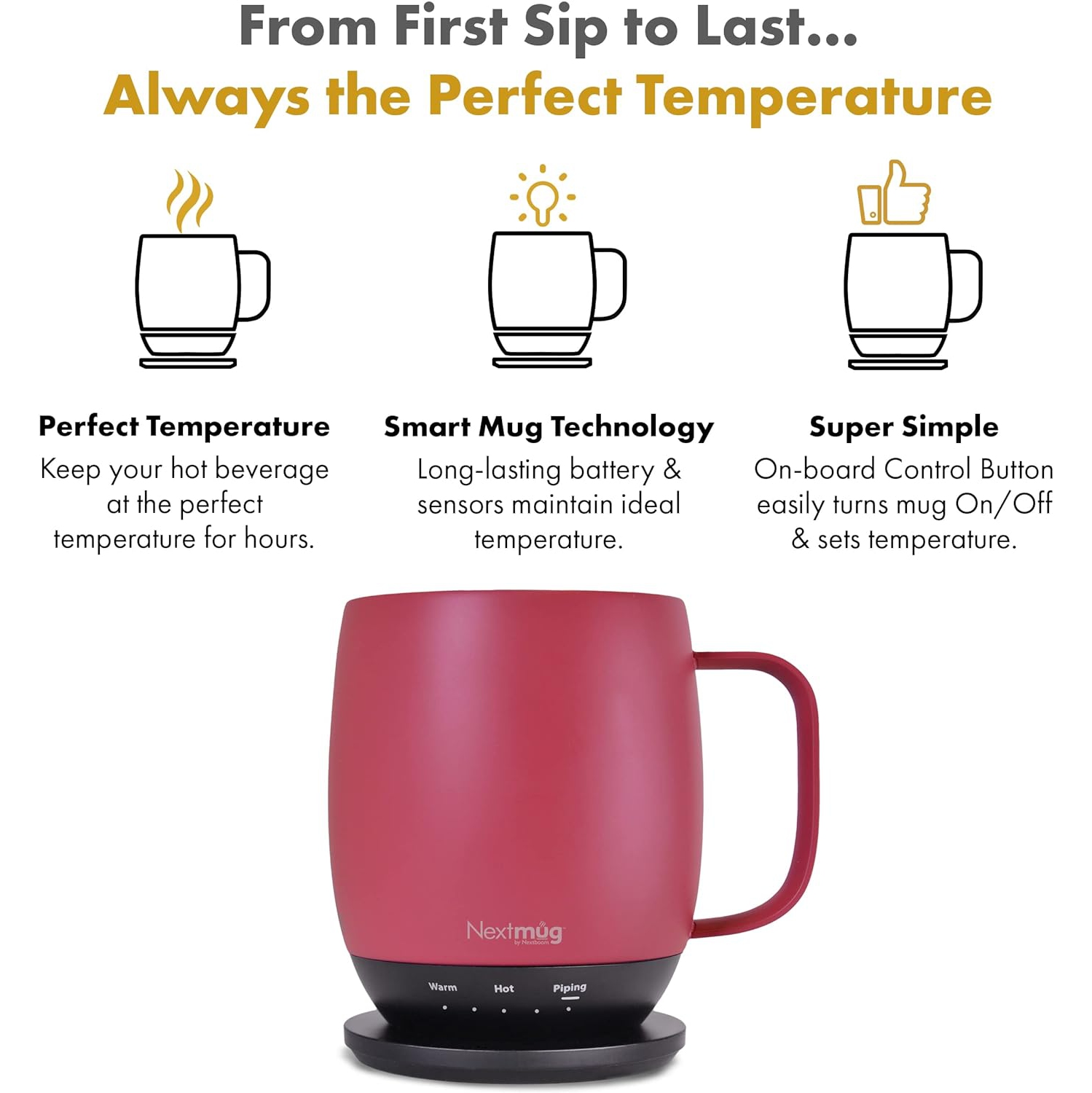 Nextmug - Temperature-Controlled, Self-Heating Coffee Mug