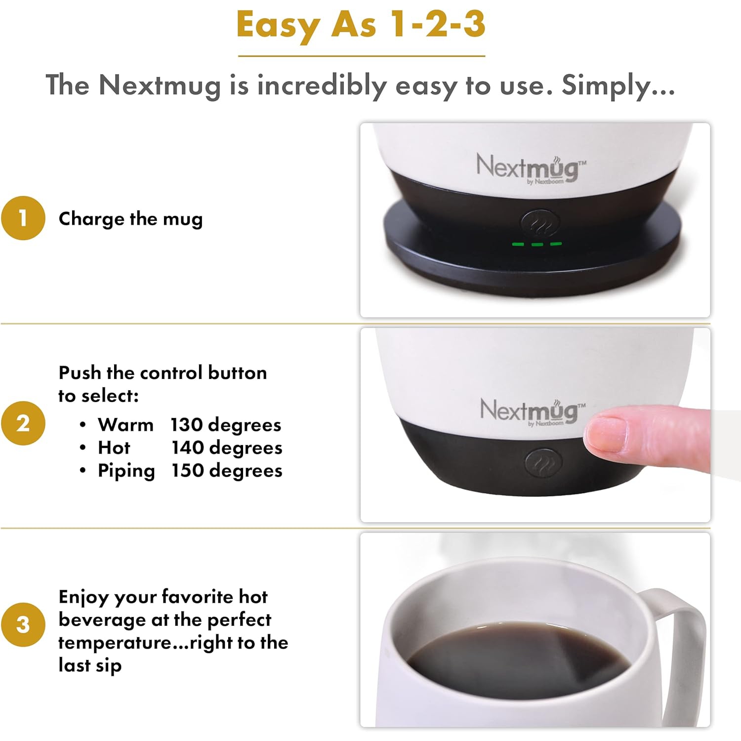 Nextmug - Temperature-Controlled, Self-Heating Coffee Mug (Burgundy - 14  oz.)