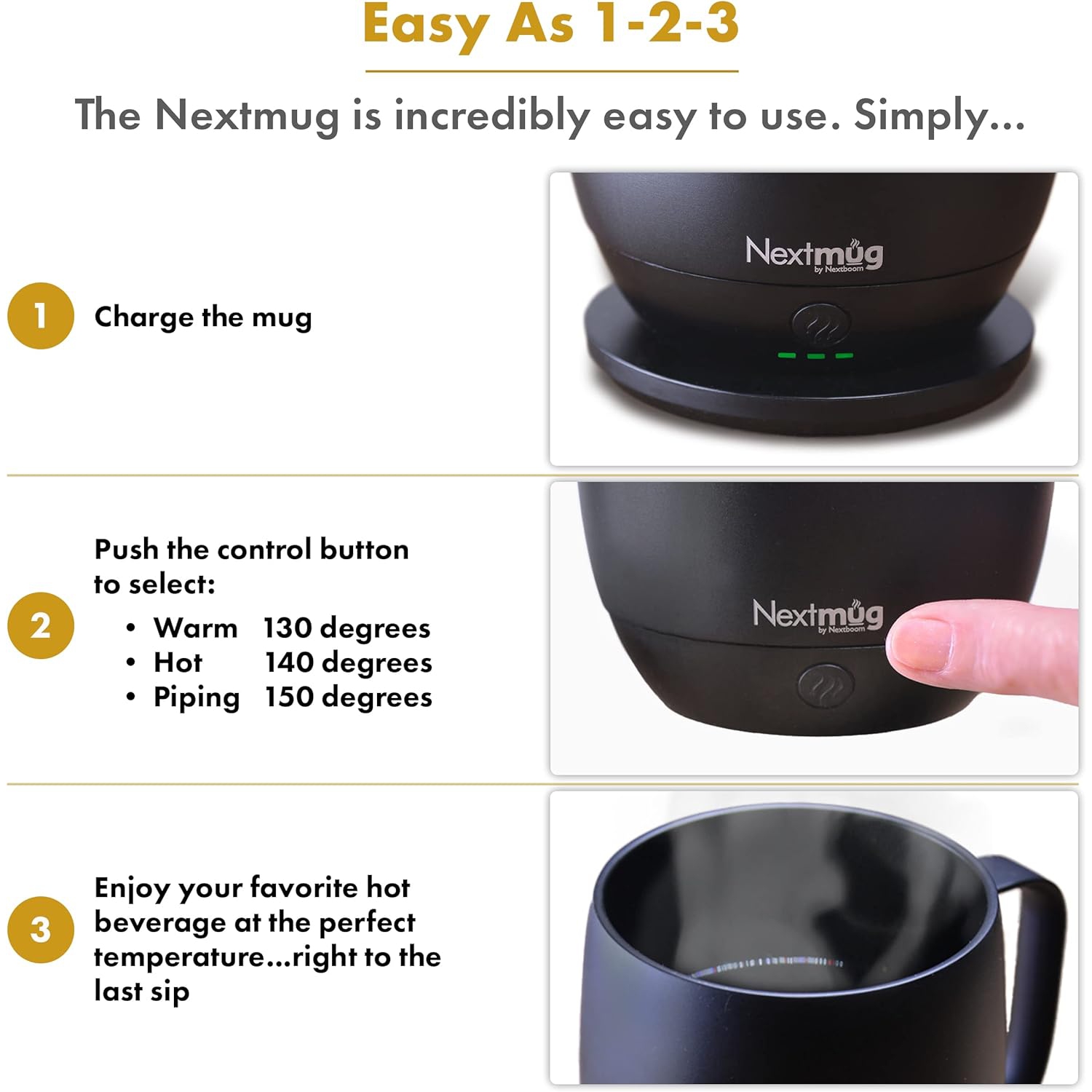 Nextmug by Nextboom - 14 oz. Temperature-Controlled & Self-Heating Mug