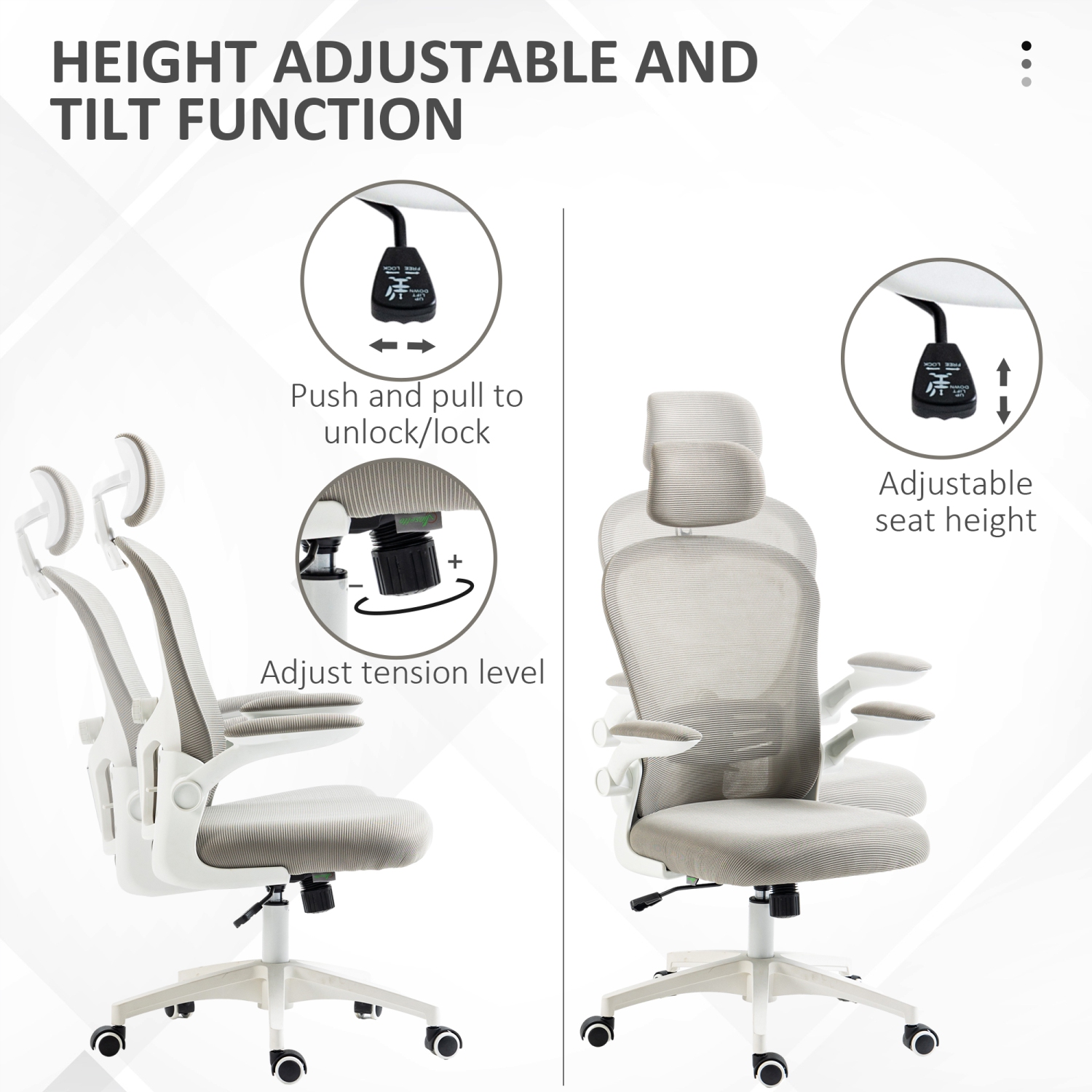 Vinsetto High Back Ergonomic Office Chair with Adjustable Headrest, Mesh Computer Desk Chair with Flip-up Armrest, 4D Lumbar Support, Tilt Function,