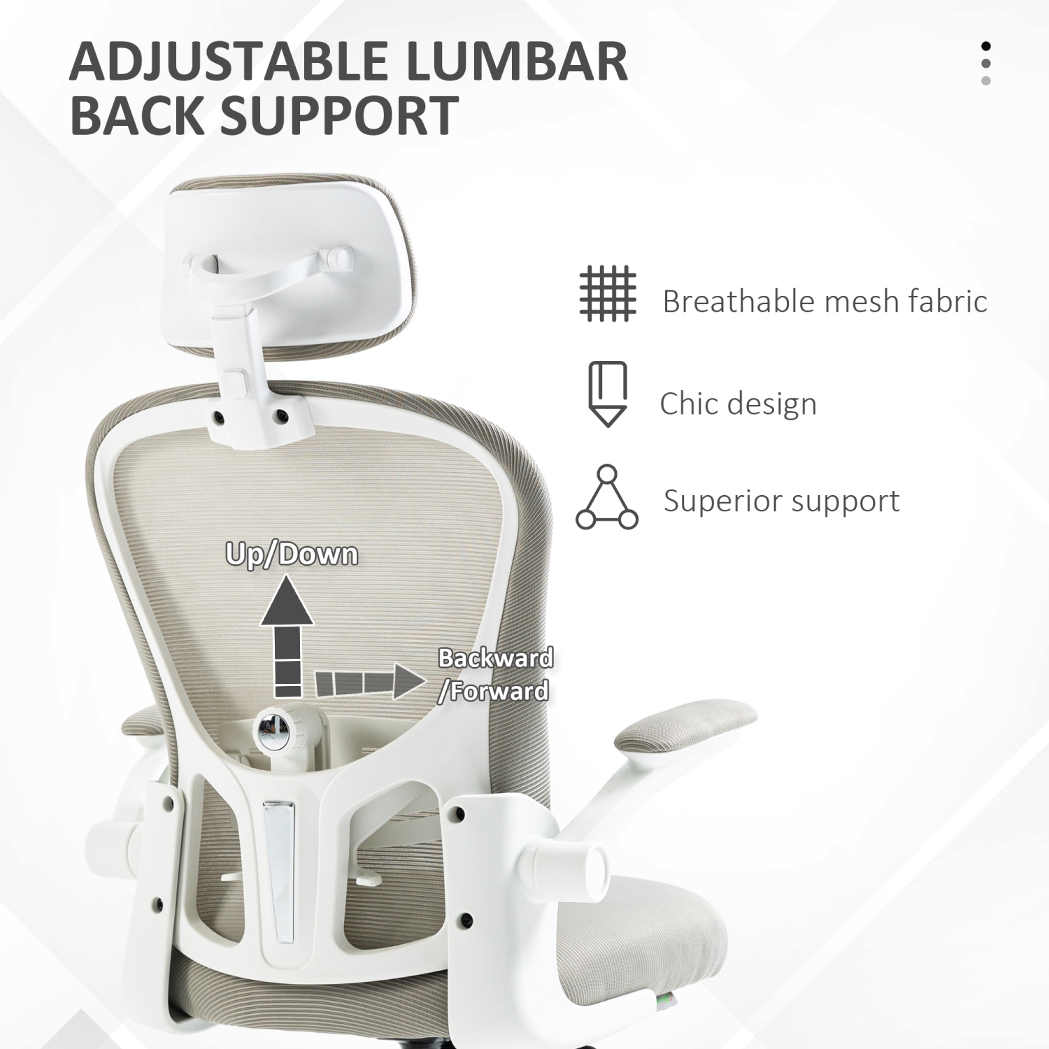 Vinsetto High Back Ergonomic Office Chair with Adjustable Headrest, Mesh Computer Desk Chair with Flip-up Armrest, 4D Lumbar Support, Tilt Function,