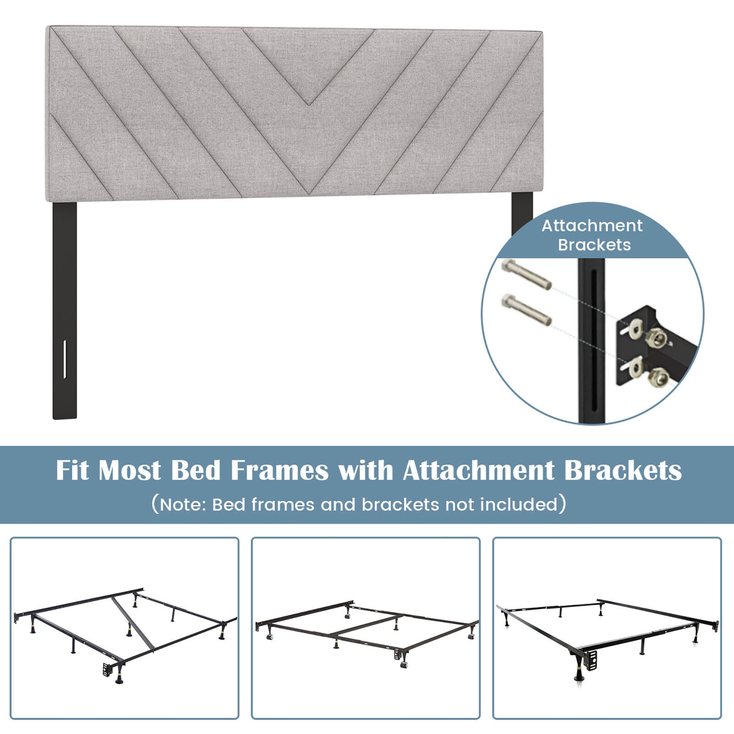 Gymax Linen Fabric Upholstered Headboard Rectangular Headboard w/ Solid Wood Legs