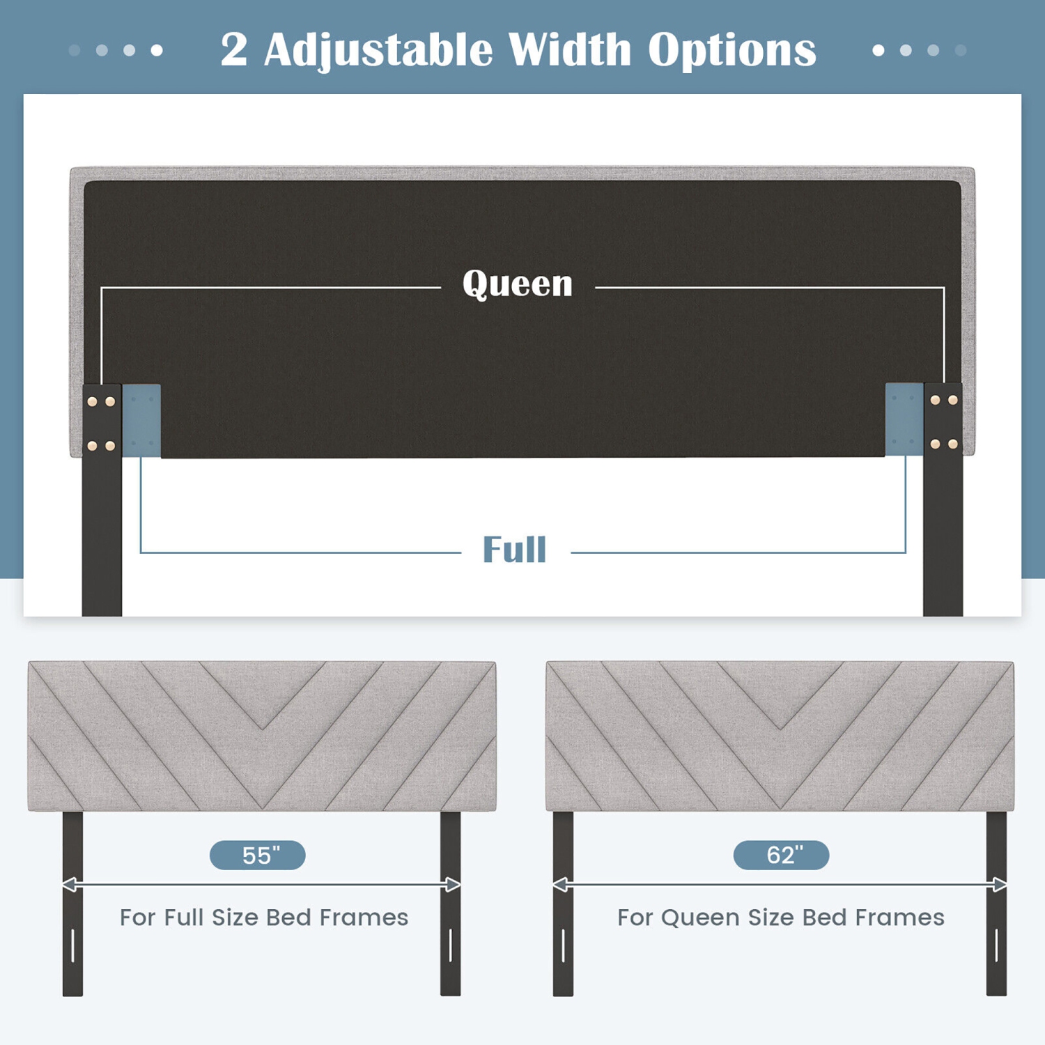 Gymax Linen Fabric Upholstered Headboard Rectangular Headboard w/ Solid Wood Legs