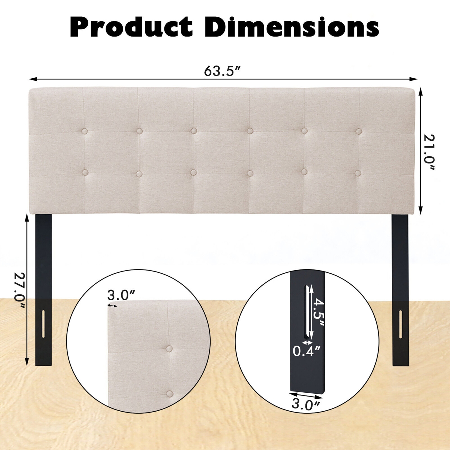 Gymax Full/Queen Size Headboard Linen Fabric Upholstered Button Tufted Solid Wood Leg