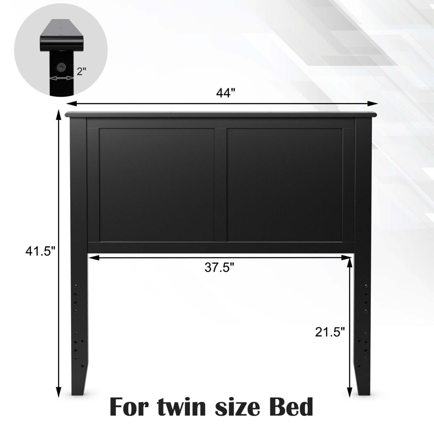Gymax Twin Wood Headboard Flat Panel Pre-drilled Holes Height Adjustment