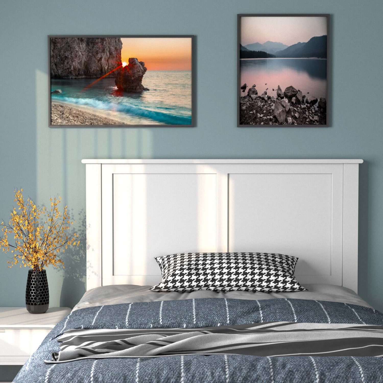 Gymax Twin Wood Headboard Flat Panel Pre-drilled Holes Height Adjustment