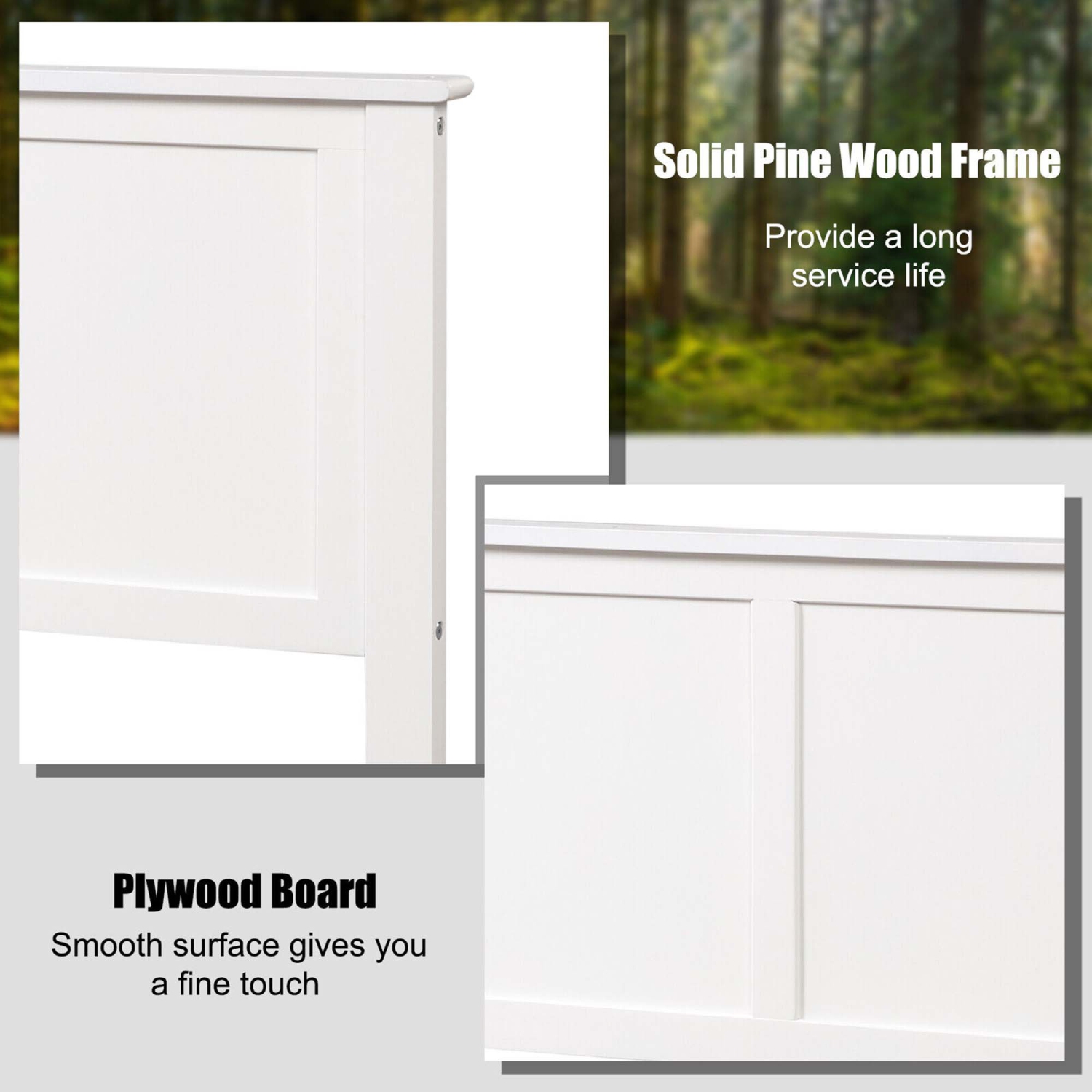 Gymax Twin Wood Headboard Flat Panel Pre-drilled Holes Height Adjustment