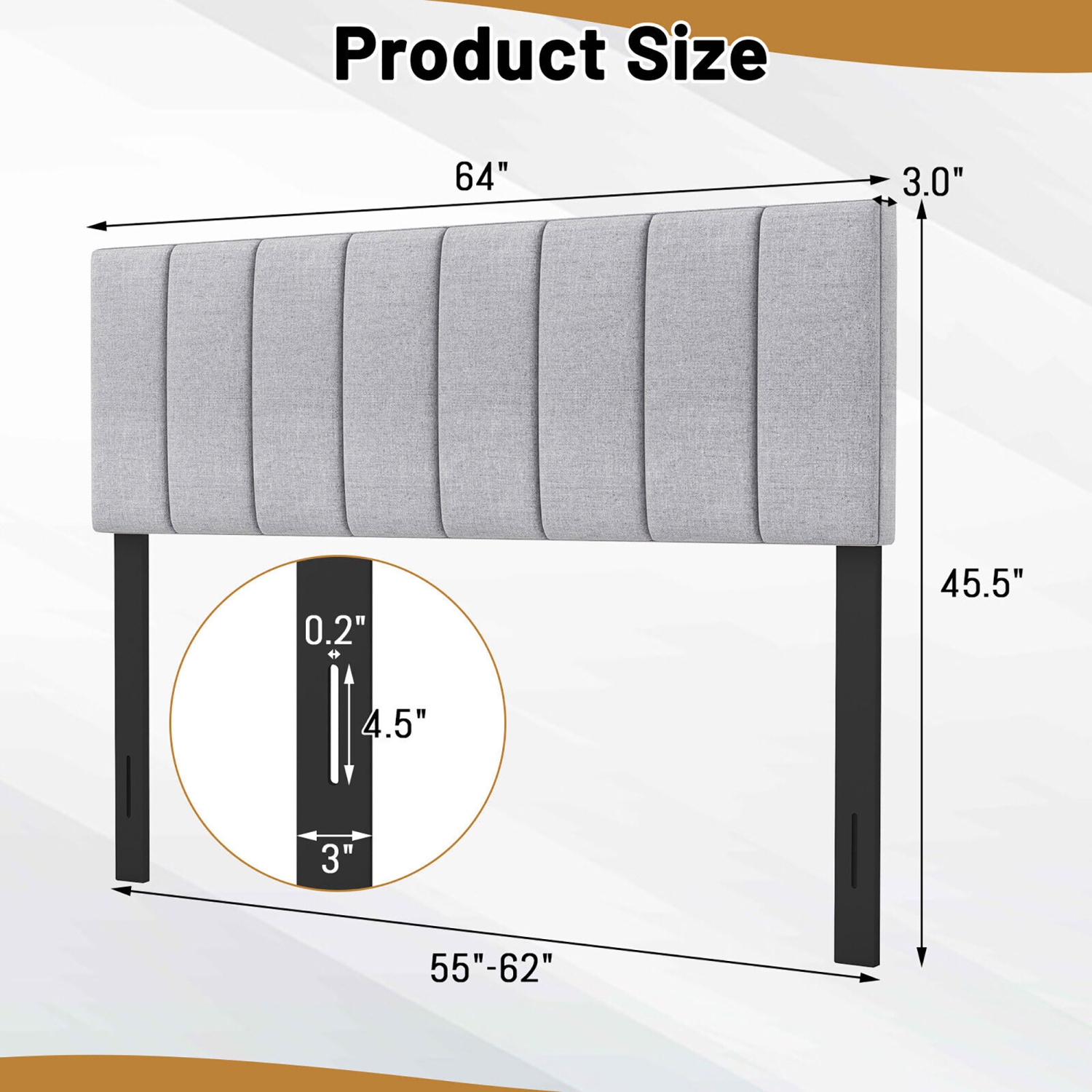 Gymax Linen Upholstered Headboard Vertical Channel Tufted Wood Leg for Full/Queen Gray