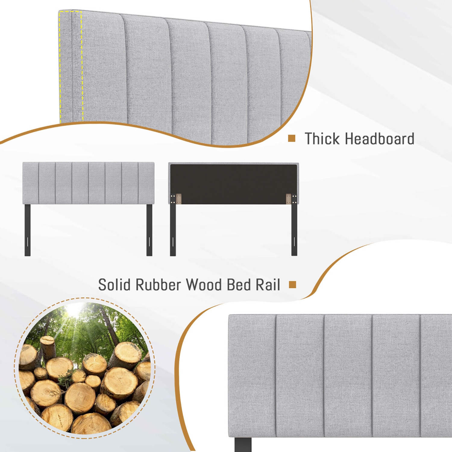 Gymax Linen Upholstered Headboard Vertical Channel Tufted Wood Leg for Full/Queen Gray