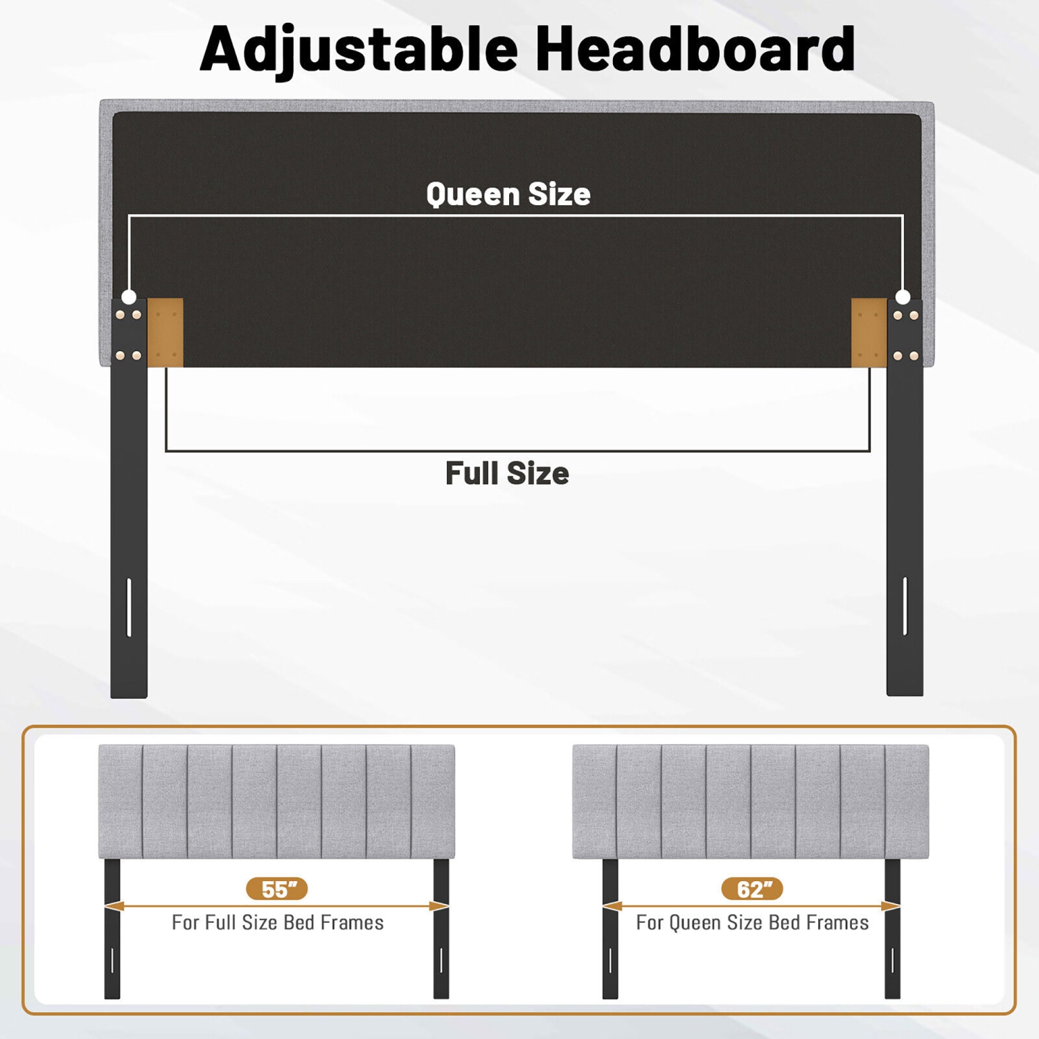 Gymax Linen Upholstered Headboard Vertical Channel Tufted Wood Leg for Full/Queen Gray