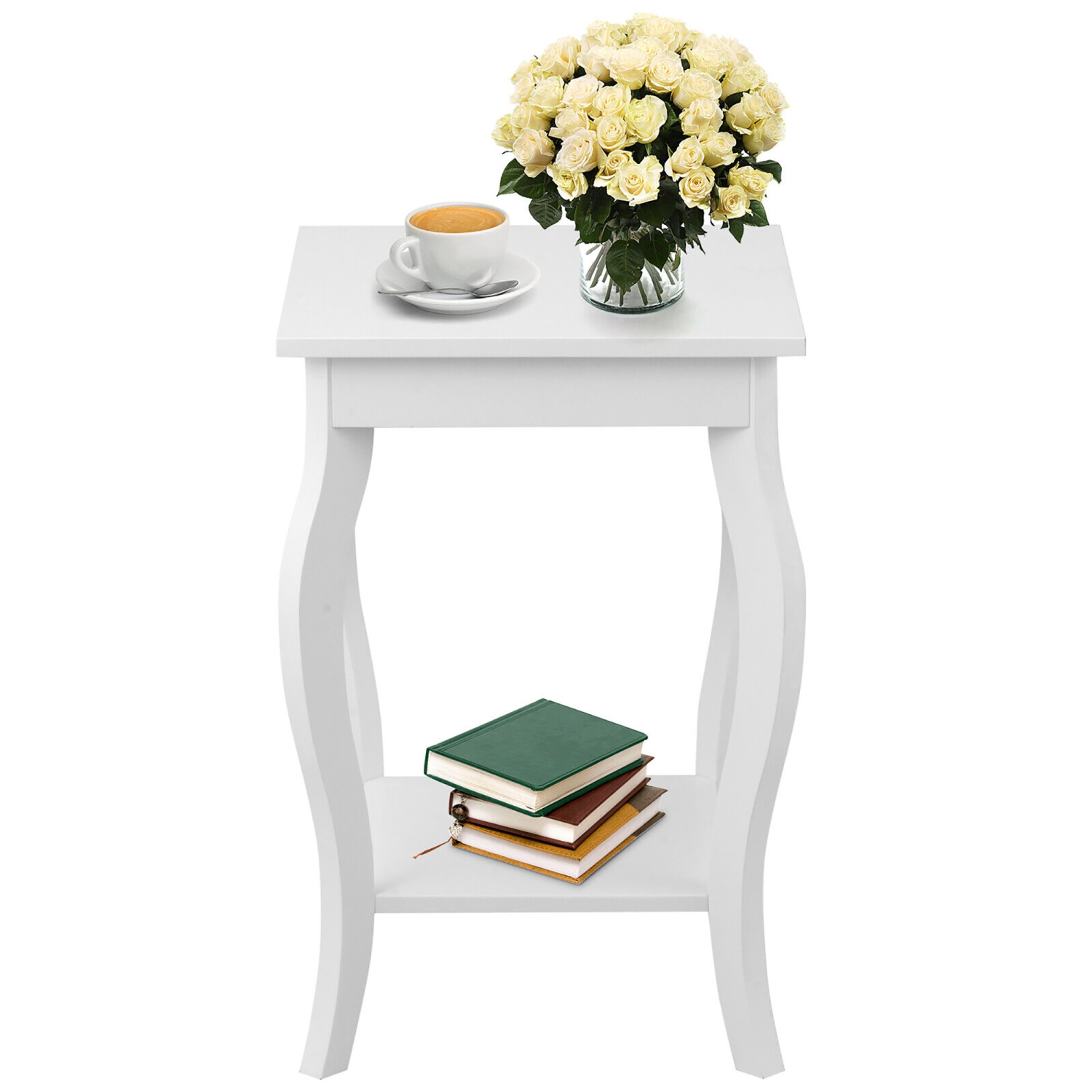 Gymax 2-Tier Accent Side Table Sofa End Table Nightstand Coffee Table w/ Shelf White