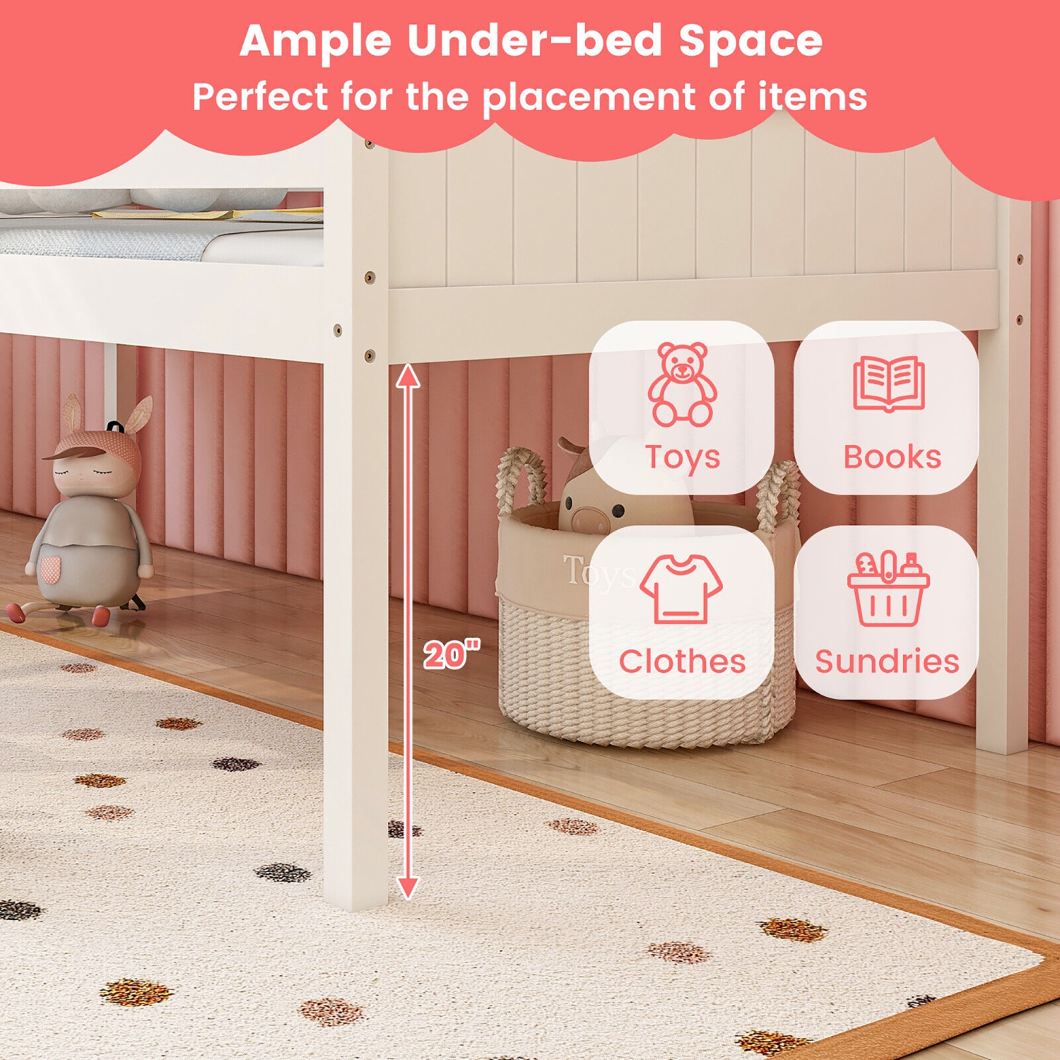 Gymax Twin Low House Bed Wooden Loft Bed with Ladder Roof Windows Slatted Support