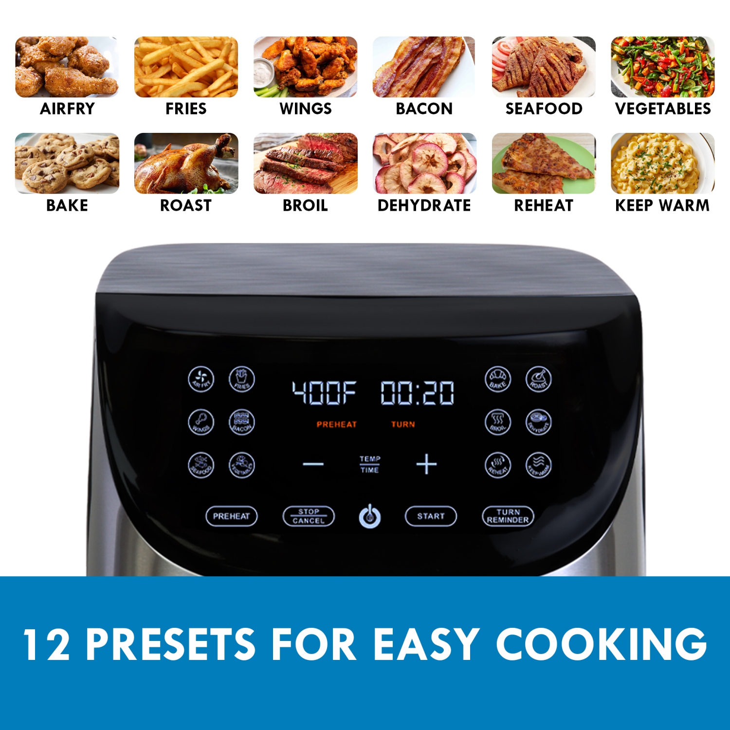Kenmore 8 Qt Digital Air Fryer, 12 Cooking Presets, Stainless Steel