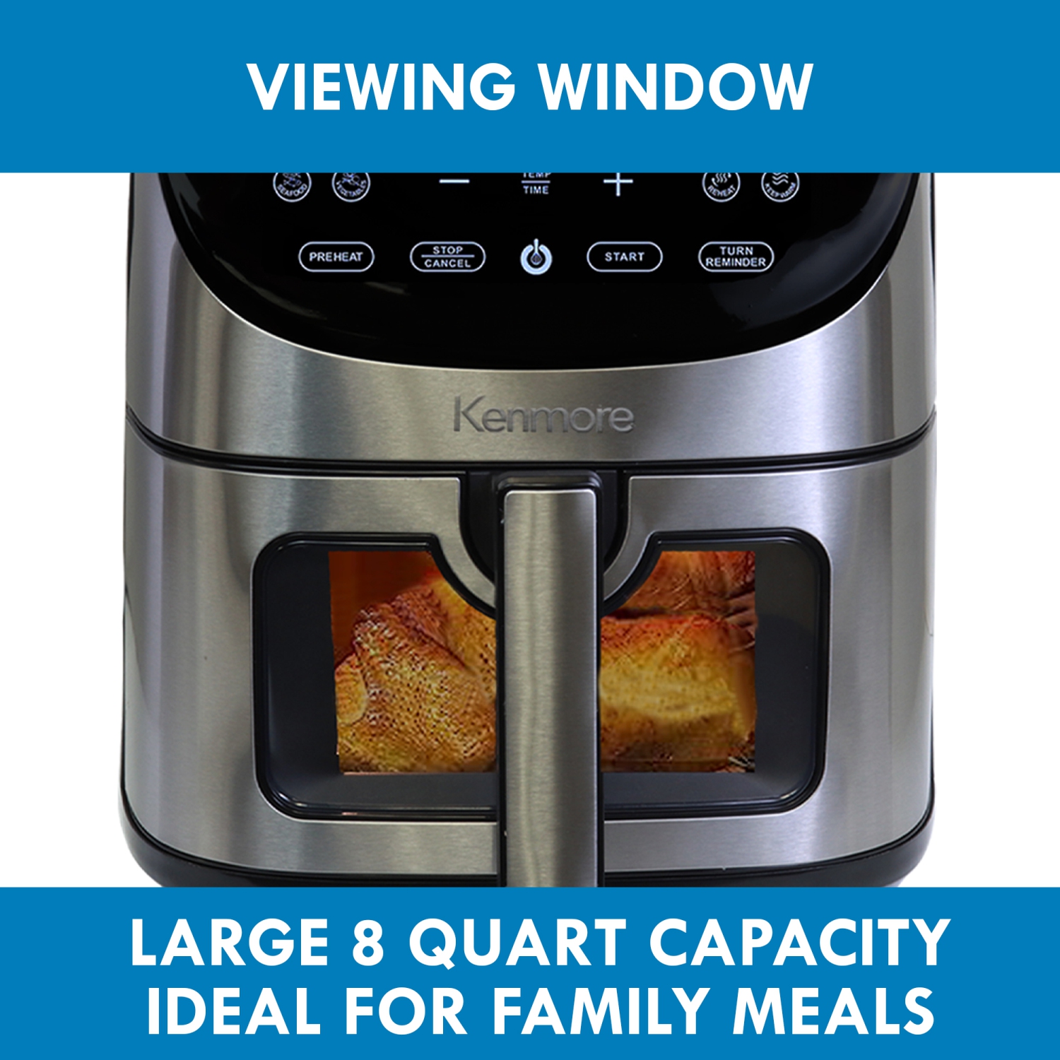 Kenmore 8 Qt Digital Air Fryer, 12 Cooking Presets, Stainless Steel