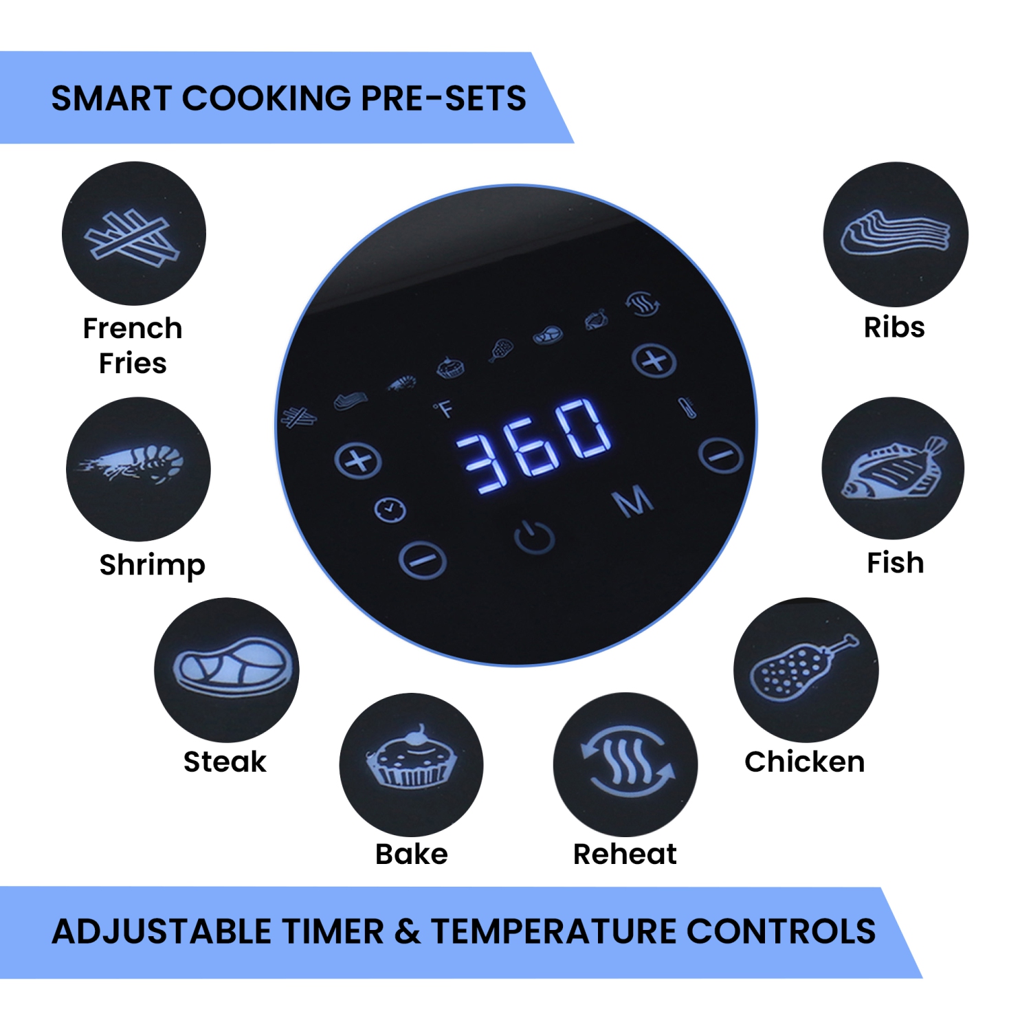 Total Chef Electric Air Fryer Oven 4.8L, Digital Touchscreen Controls, 8 Smart Cooking Presets, Adjustable Temperature,Programmable Timer, Non-Stick