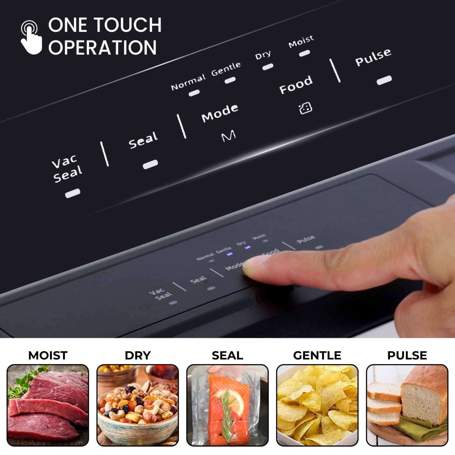 Kenmore Vacuum Sealer Machine, One-Touch Automatic Food Sealer, 7 Preset Modes, Bottle Stopper, 16 Ft Bag Roll & 10 Bags, Black