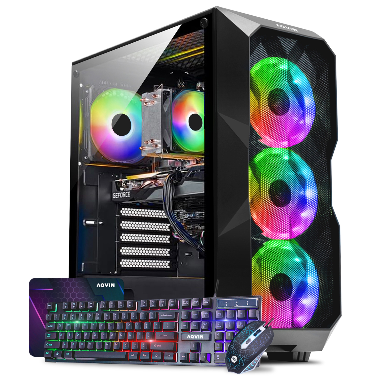 AQVIN AQB70 Gaming Desktop Computer Tower PC, AMD RX 580 8GB Graphics, Intel Core i7 CPU, 32GB DDR4 RAM, New 1TB SSD, WIN 10 Pro, WIFI Ready + Bluetooth, RGB Keyboard and Mouse