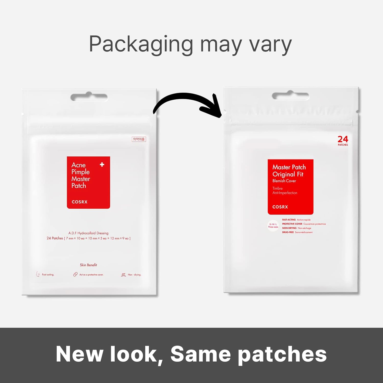 COSRX Acne Pimple Patch Absorbing Hydrocolloid Original 3 Size Patches for Blemishes and Zits Cover, Spot Stickers for Face and Body, Not Tested on