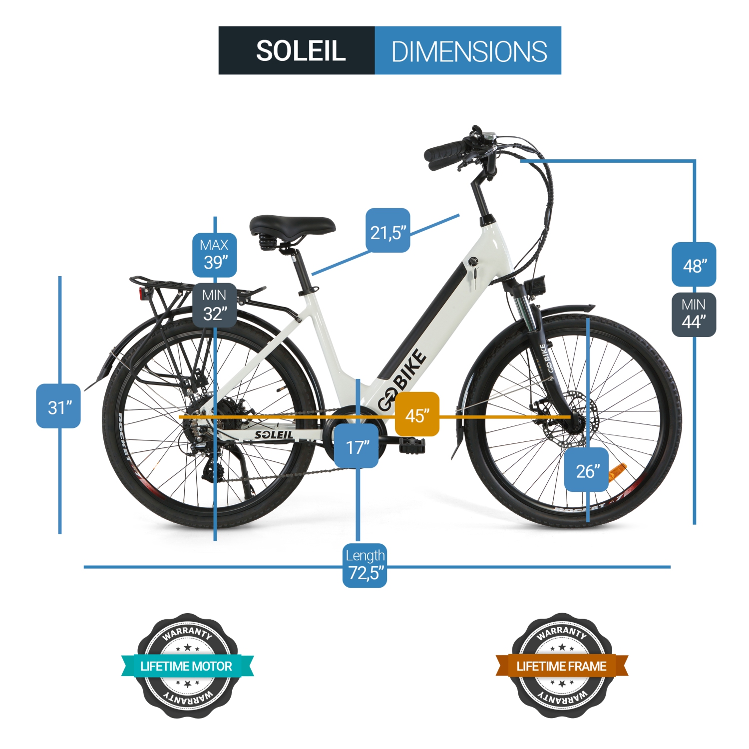 Vélo de ville électrique SOLEIL 500 W | vélo électrique léger | cadre bas | conception élégante - Blanc
