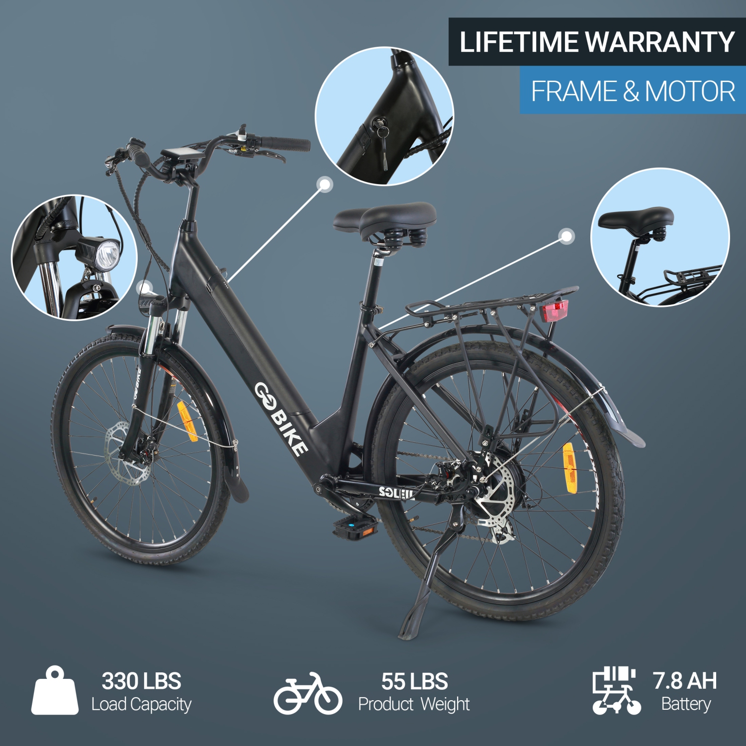 SOLEIL 500W Electric City Bike | Lightweight Ebike | Step-through Frame | Elegant Design - Black