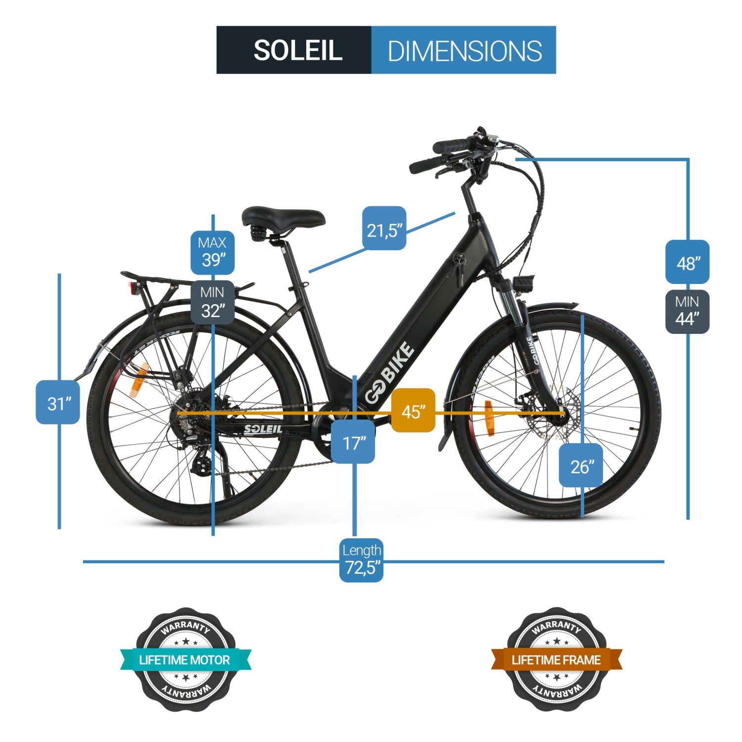 SOLEIL 500W Electric City Bike | Lightweight Ebike | Step-through Frame | Elegant Design - Black