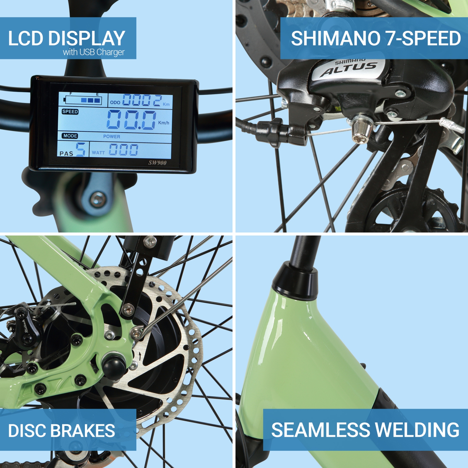 SOLEIL 500W Electric City Bike | Lightweight Ebike | Step-through Frame | Elegant Design - Cool-Mint