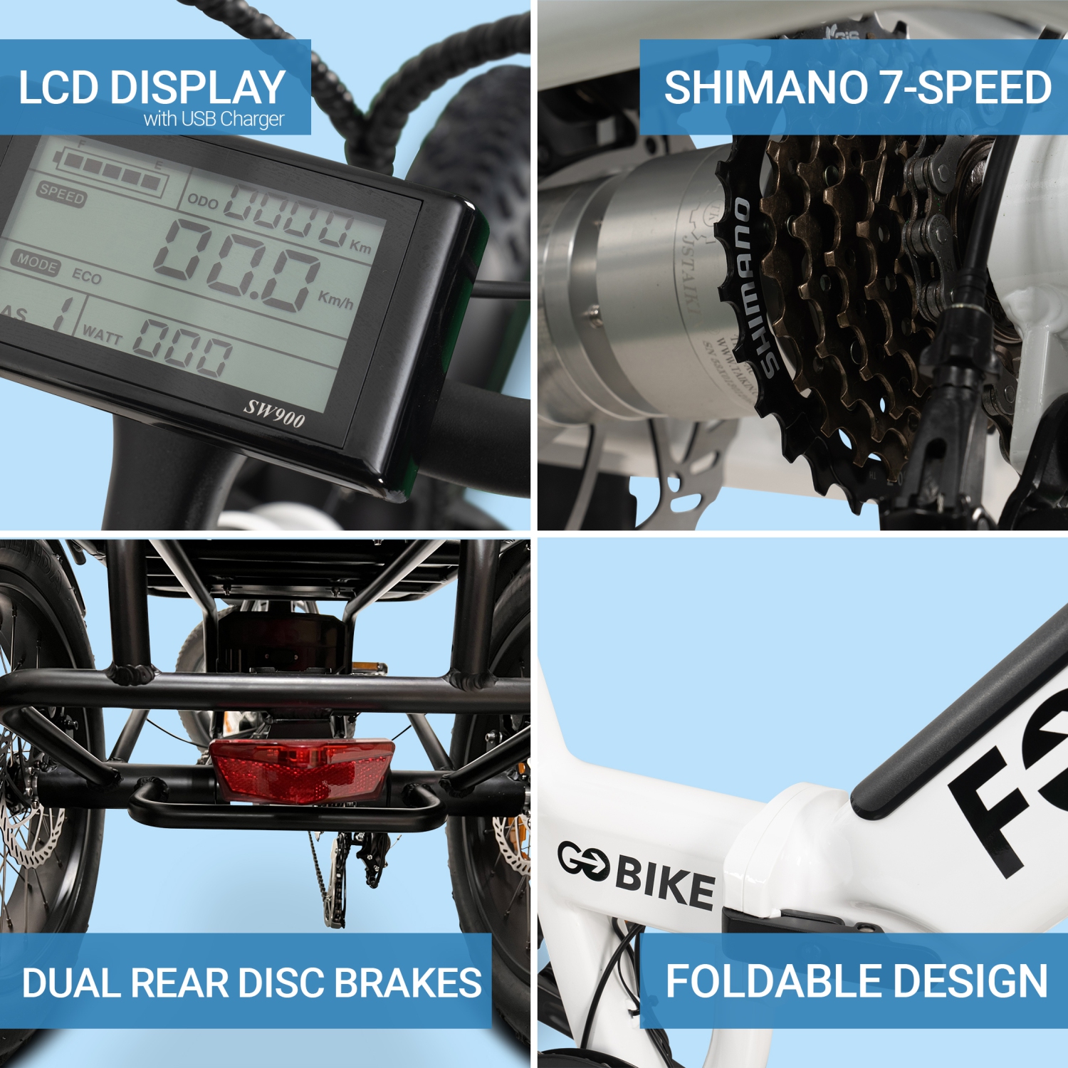 FORZA eBike | tricycle électrique pliable compact à batterie double 500 W - Blanc
