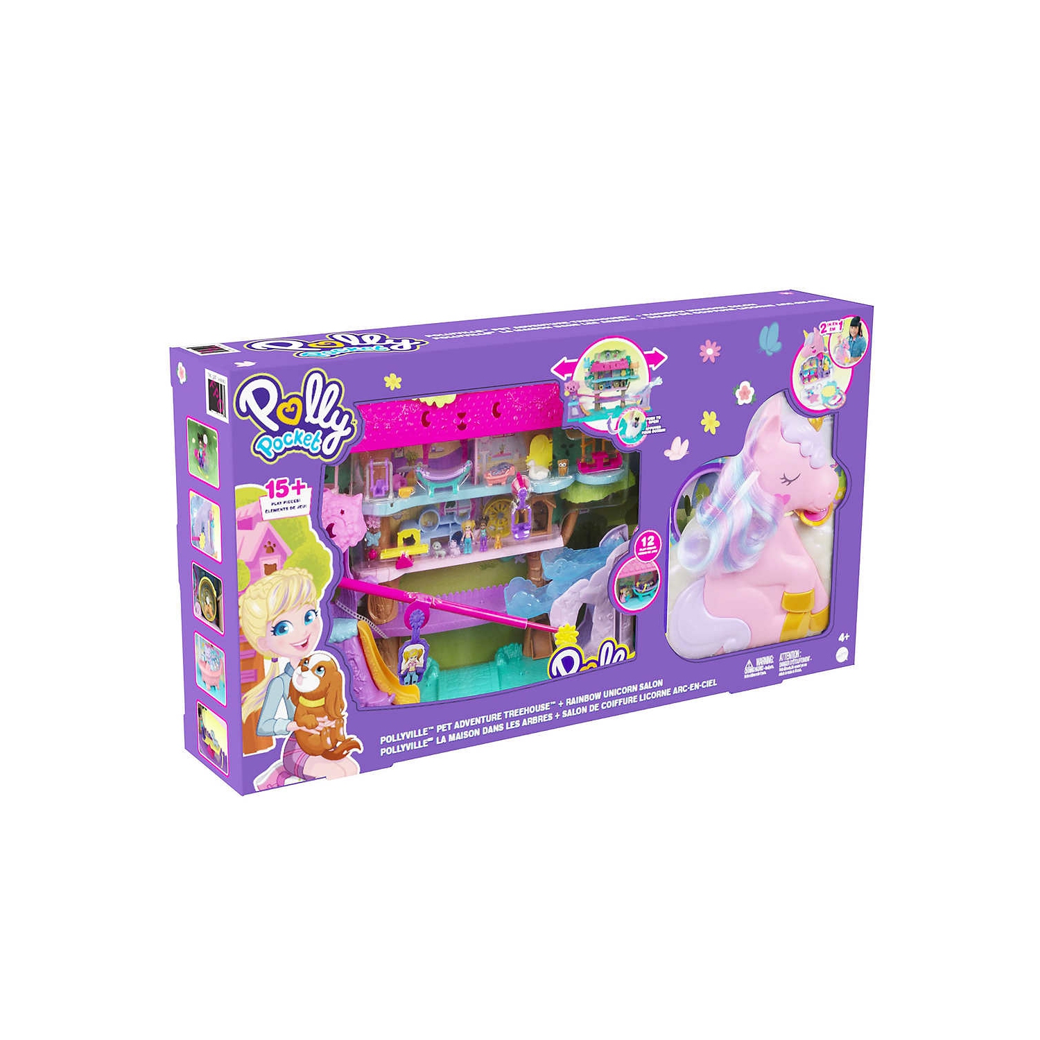 Polly Pocket 2-in-1 Travel Toy, Rainbow Unicorn Salon Styling Head