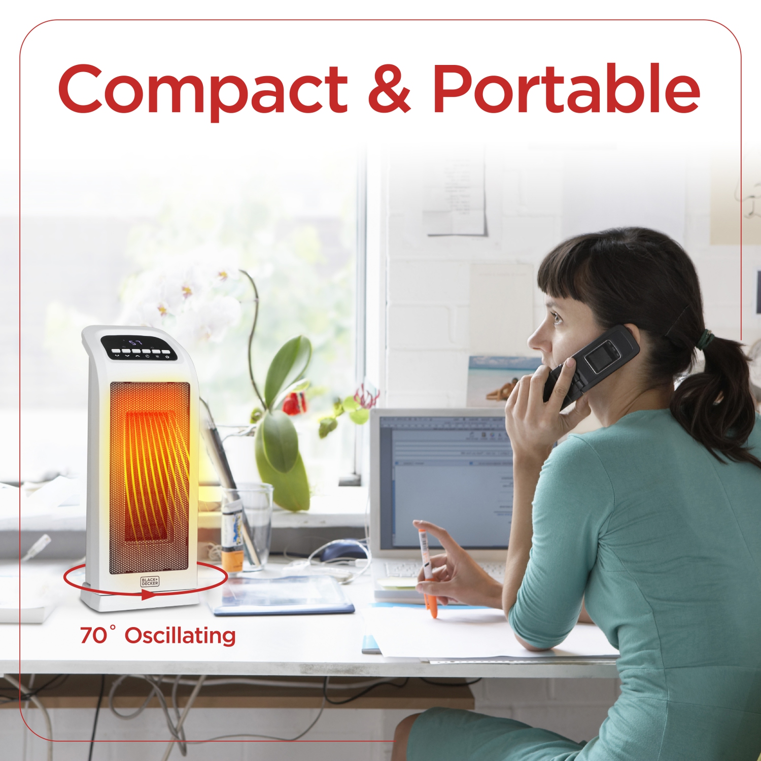 Chaufferette verticale oscillante BLACK+Decker à commandes numériques en céramique