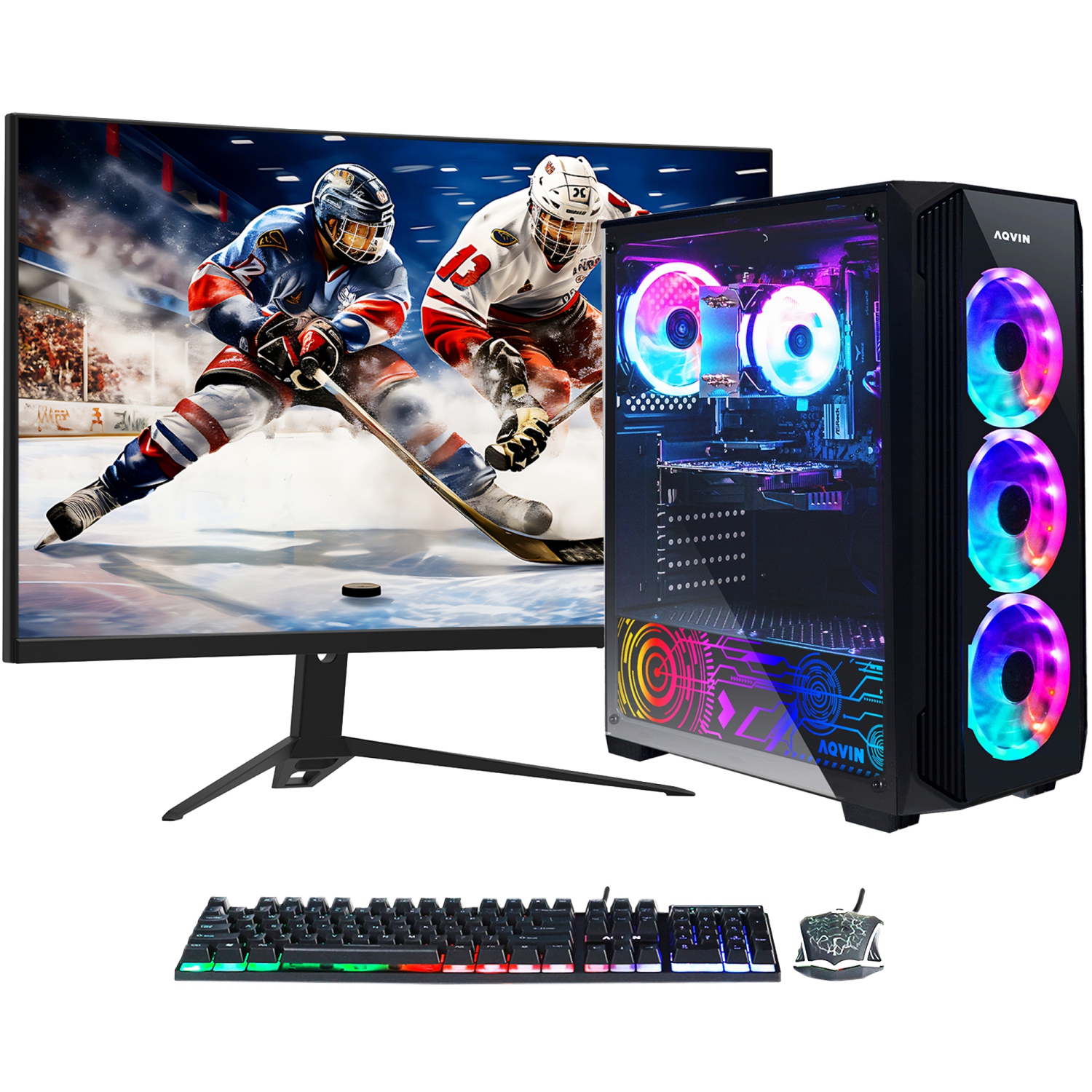 AQVIN Prebuilt Gaming PC Desktop Computer, RTX 3060 12GB, Intel Core i7 Processor, 32GB DDR4 RAM, 2000GB (Fast Boot) SSD, Windows 11 Pro, New 27 inch Curved Gaming Monitor(Z-Force)