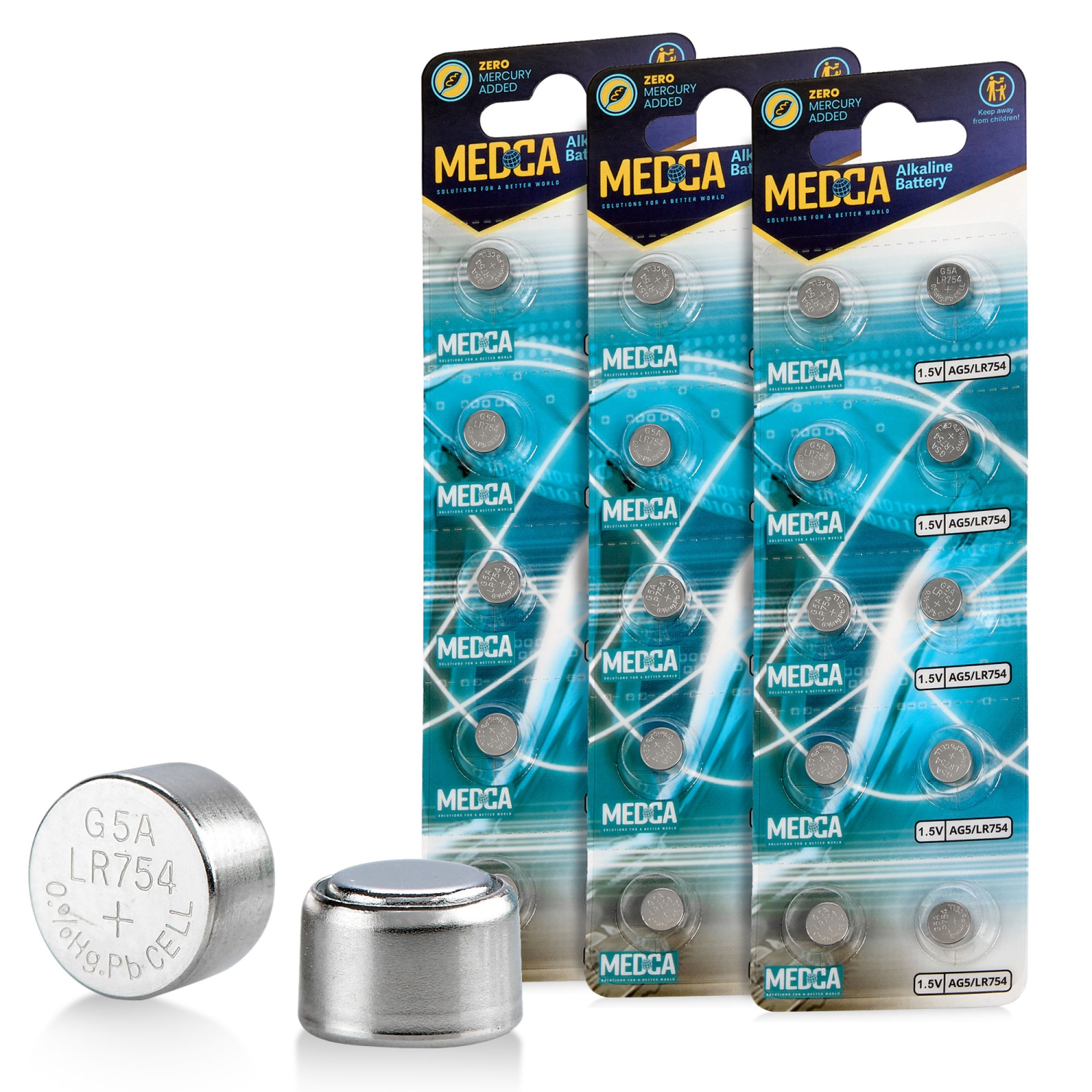 MEDca AG5 LR754 Batteries - 30 Count Pack - 1.5V Alkaline 754 LR48 193 Battery Button Coin Cell Batteries for Hearing Aids and Hearing Amplifiers