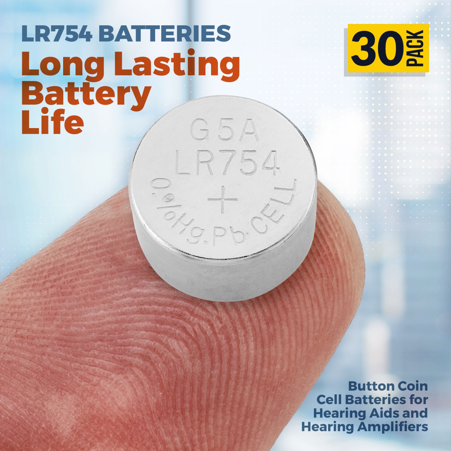 MEDca AG5 LR754 Batteries - 30 Count Pack - 1.5V Alkaline 754 LR48 193 Battery Button Coin Cell Batteries for Hearing Aids and Hearing Amplifiers