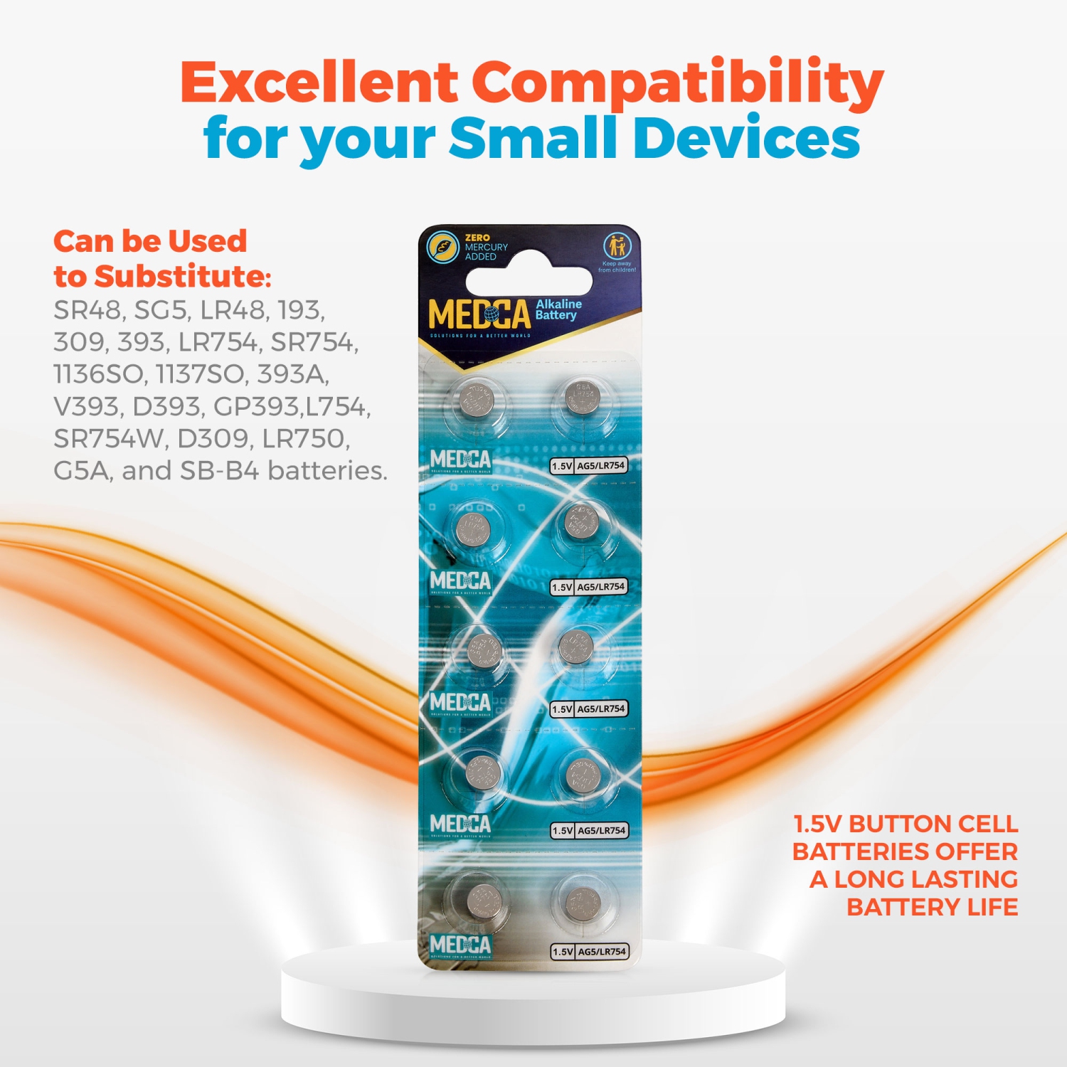 MEDca AG5 LR754 Batteries - 30 Count Pack - 1.5V Alkaline 754 LR48 193 Battery Button Coin Cell Batteries for Hearing Aids and Hearing Amplifiers