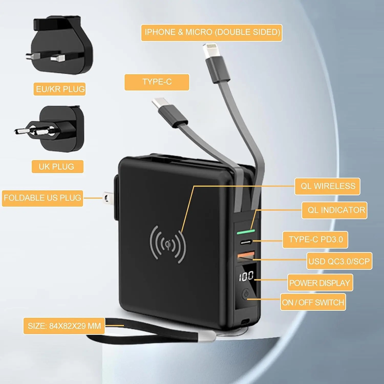 TUTT Ultimate Travel Adapter & Charging Kit, 10000mah Power Bank, 3  Global Plugs, Universal Travel Adapter, Wireless Charging 3 in 1 Multi  Cable, Carrying Bag EU,UK,USA,AUS