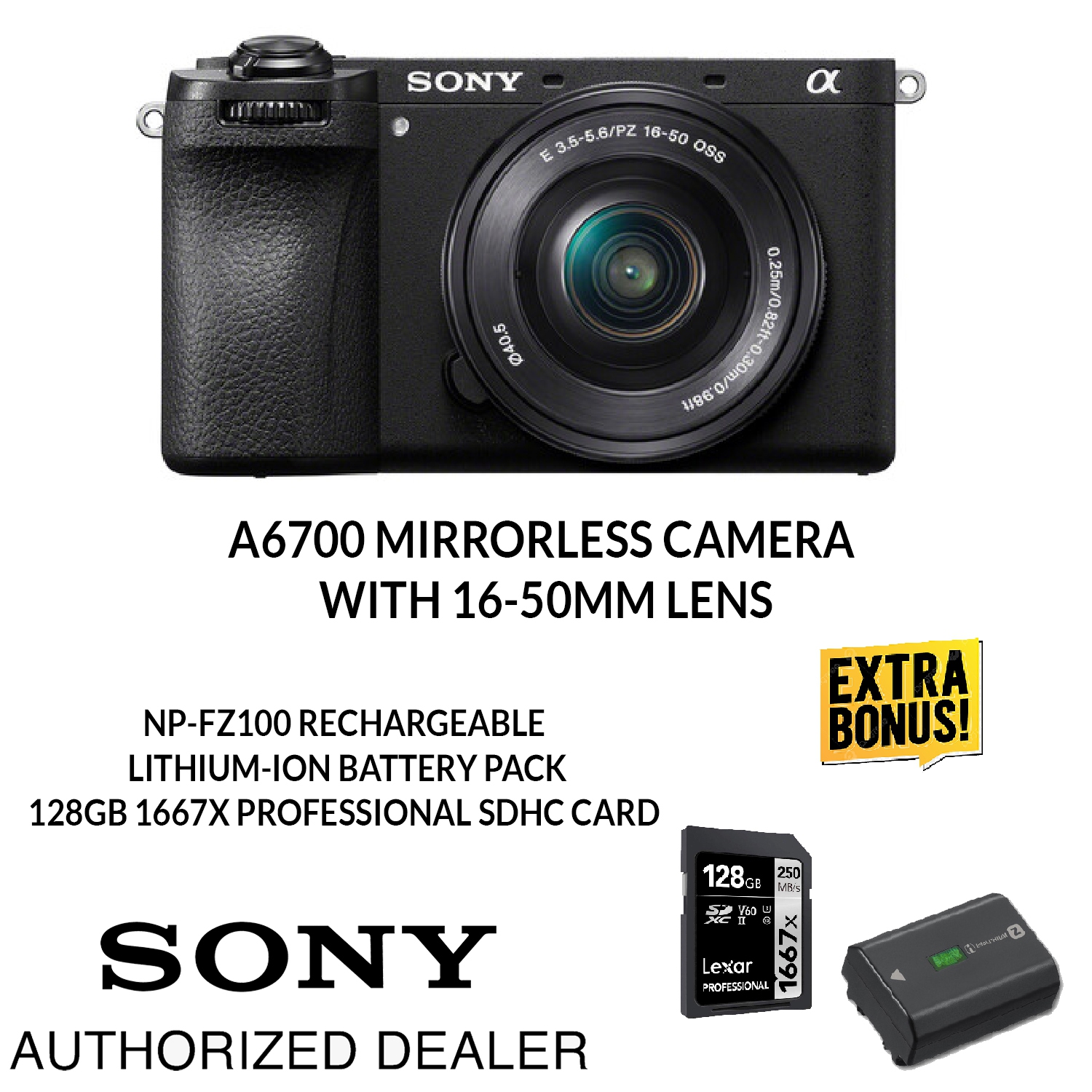 Sony a6700 Mirrorless with 16-50mm Lens. BONUS 128GB Card + NP-FZ100 Battery. SONY Canada Authorized