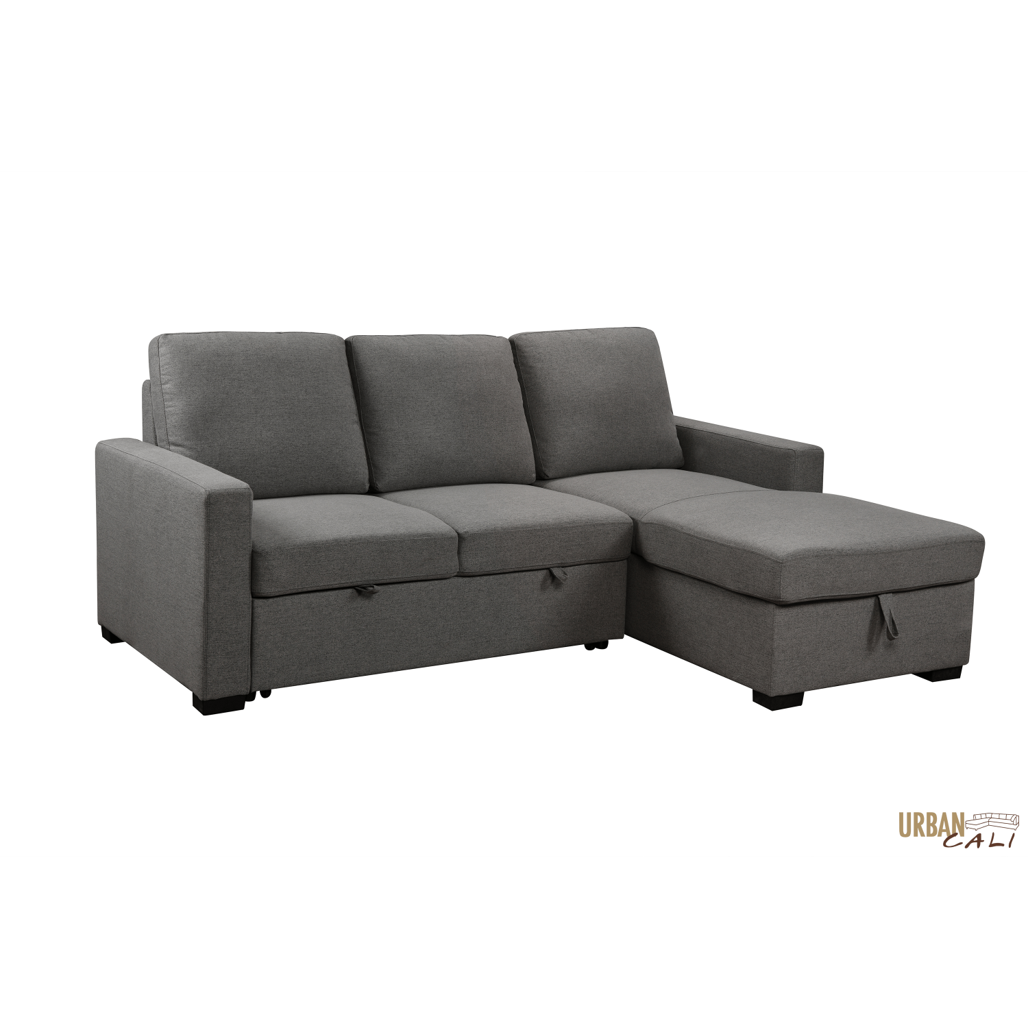 Urban Cali Sausalito Sleeper Sectional Sofa Bed with Right Storage Chaise in Solis Dark Grey