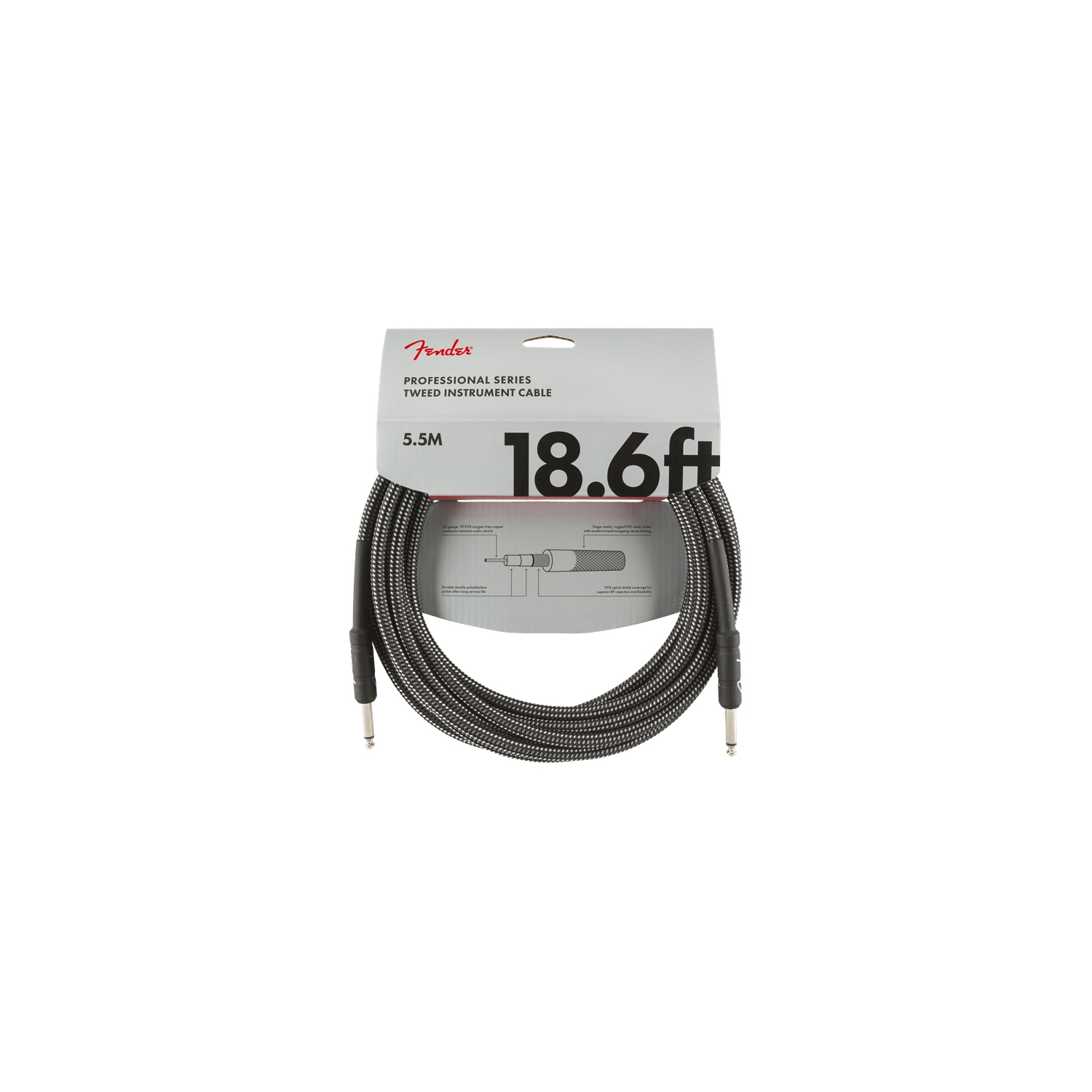 Fender Professional Series Instrument Cable - Straight / Straight 18.6' Gray Tweed
