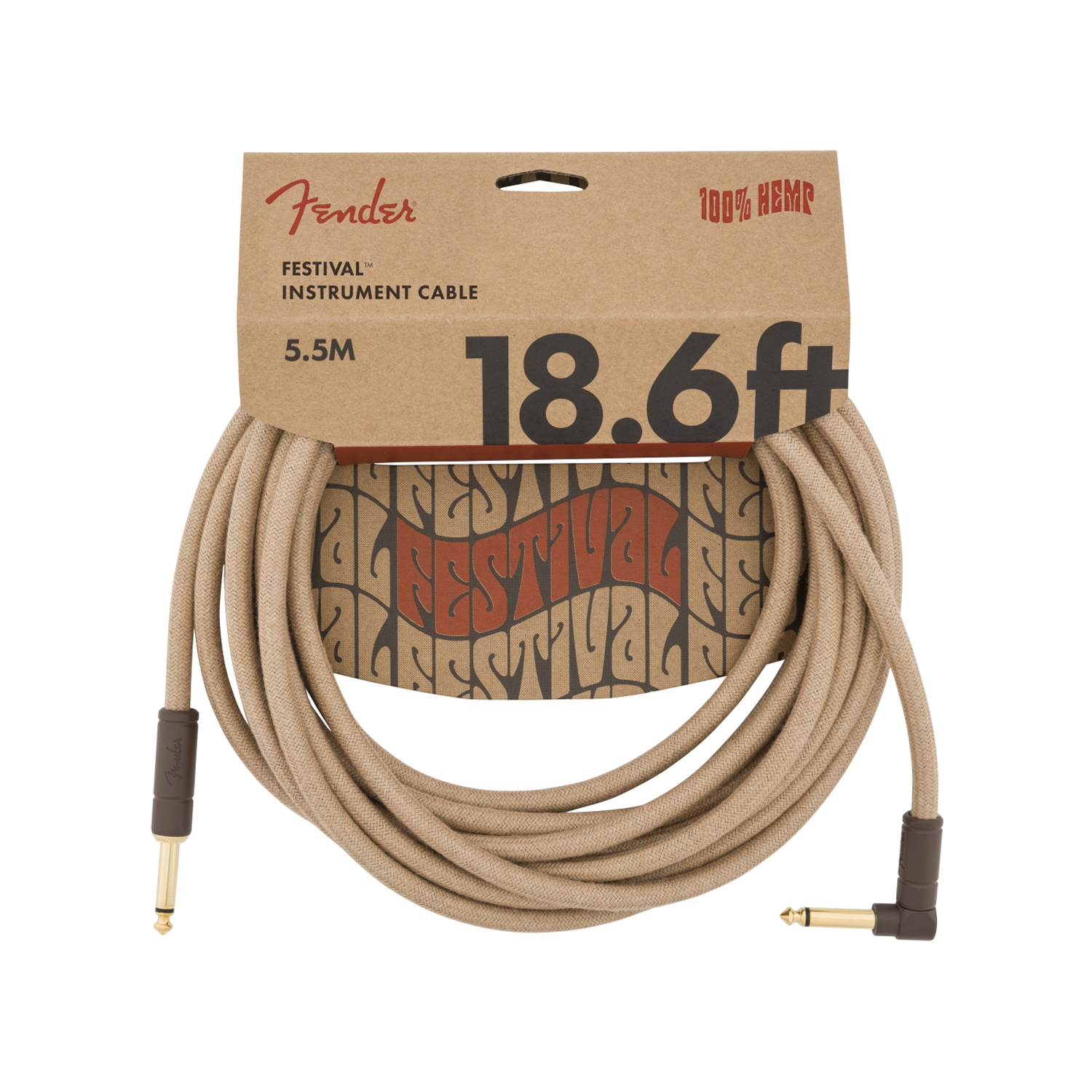 Fender Festival Hemp Instrument Cable - Straight / Angled 18.6' Natural