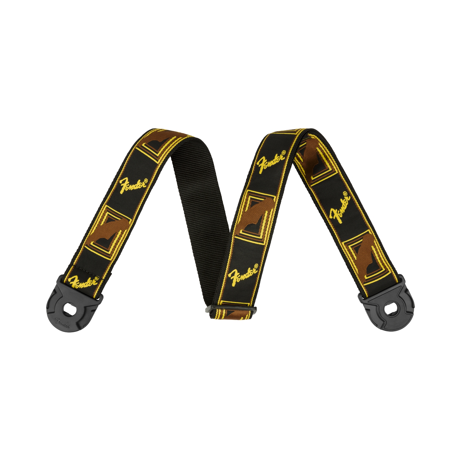 Courroie de guitare à embout verrouillable monogramme QuickGrip de Fender - Noir - Jaune - Brun