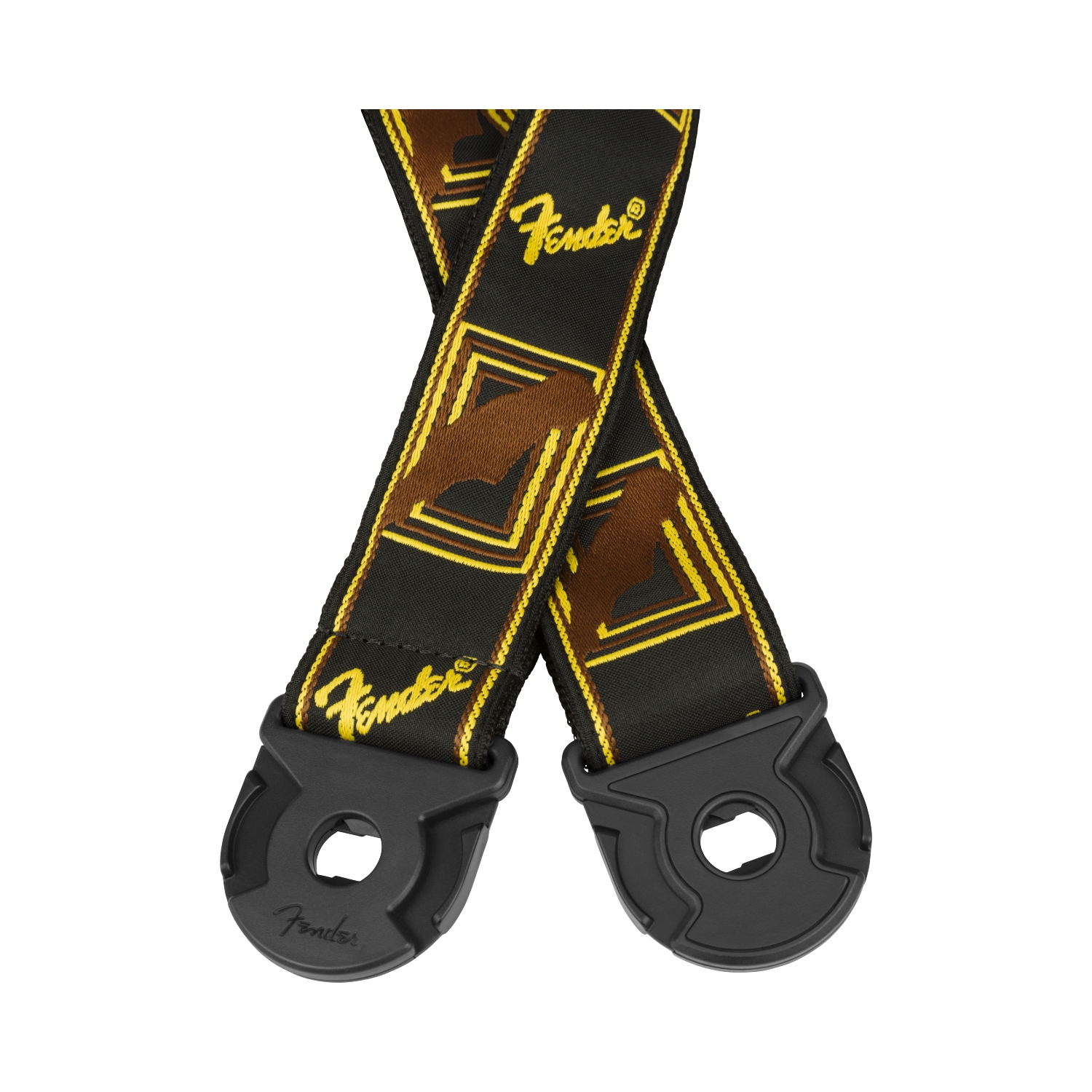 Courroie de guitare à embout verrouillable monogramme QuickGrip de Fender - Noir - Jaune - Brun