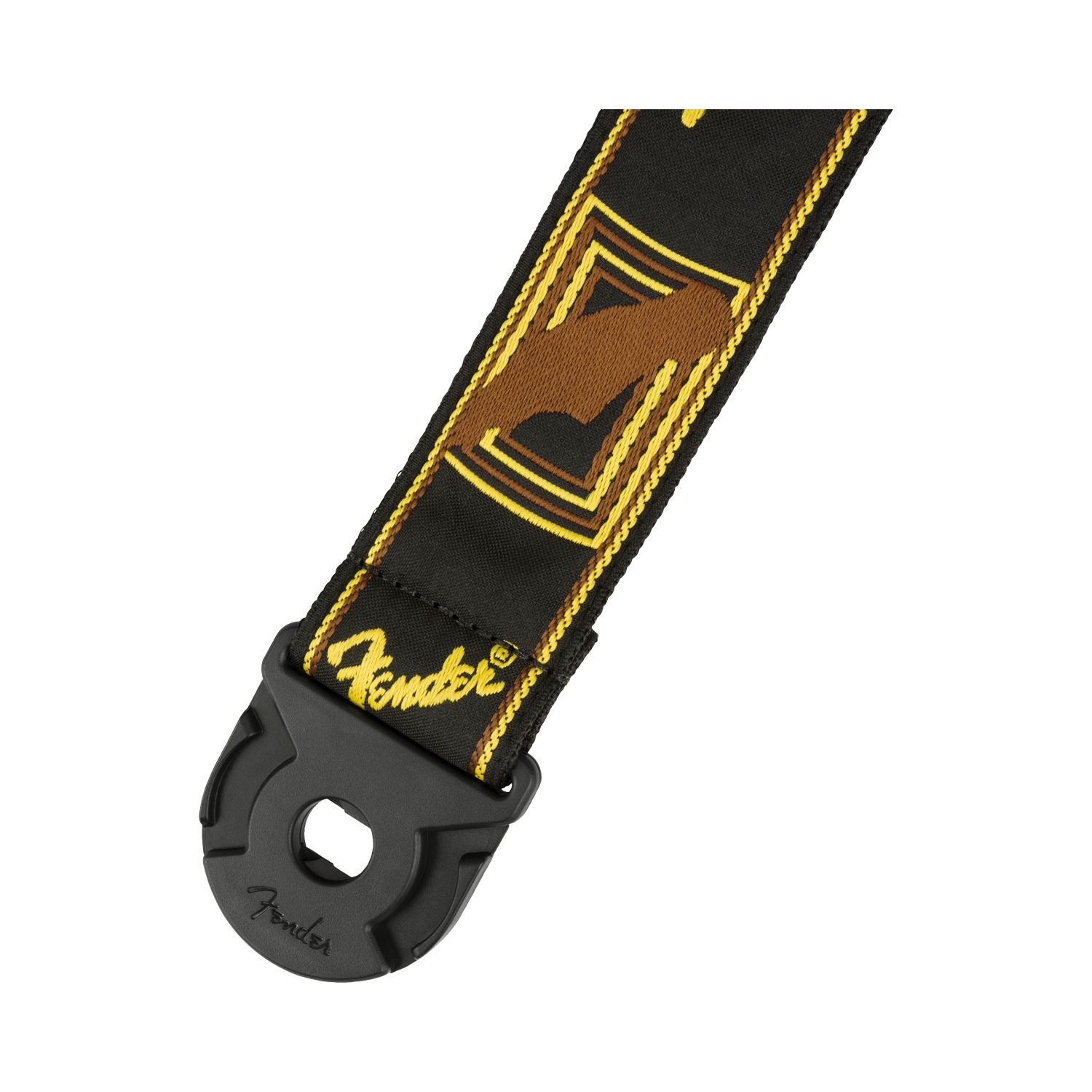 Courroie de guitare à embout verrouillable monogramme QuickGrip de Fender - Noir - Jaune - Brun